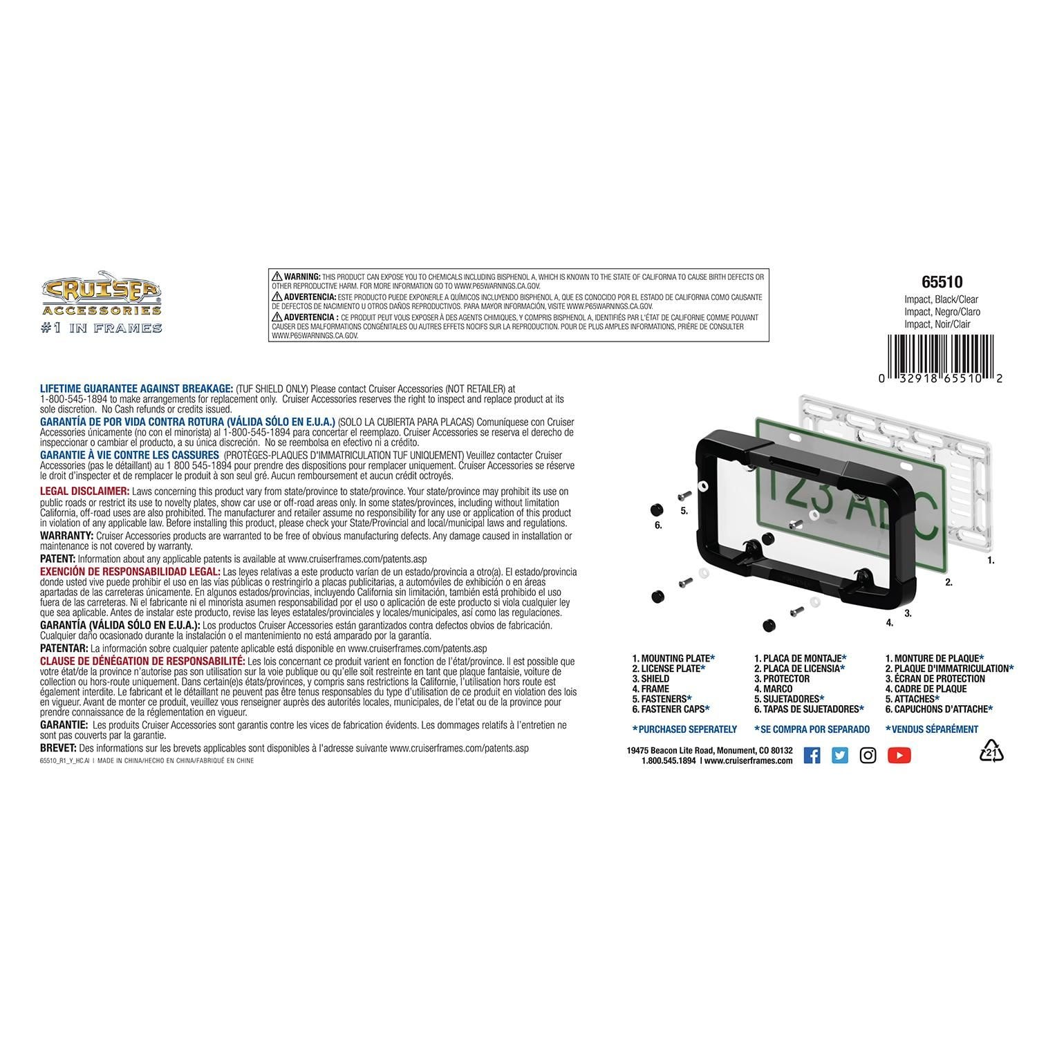 Cruiser Accessories Black Impact License Plate Frame and Cover