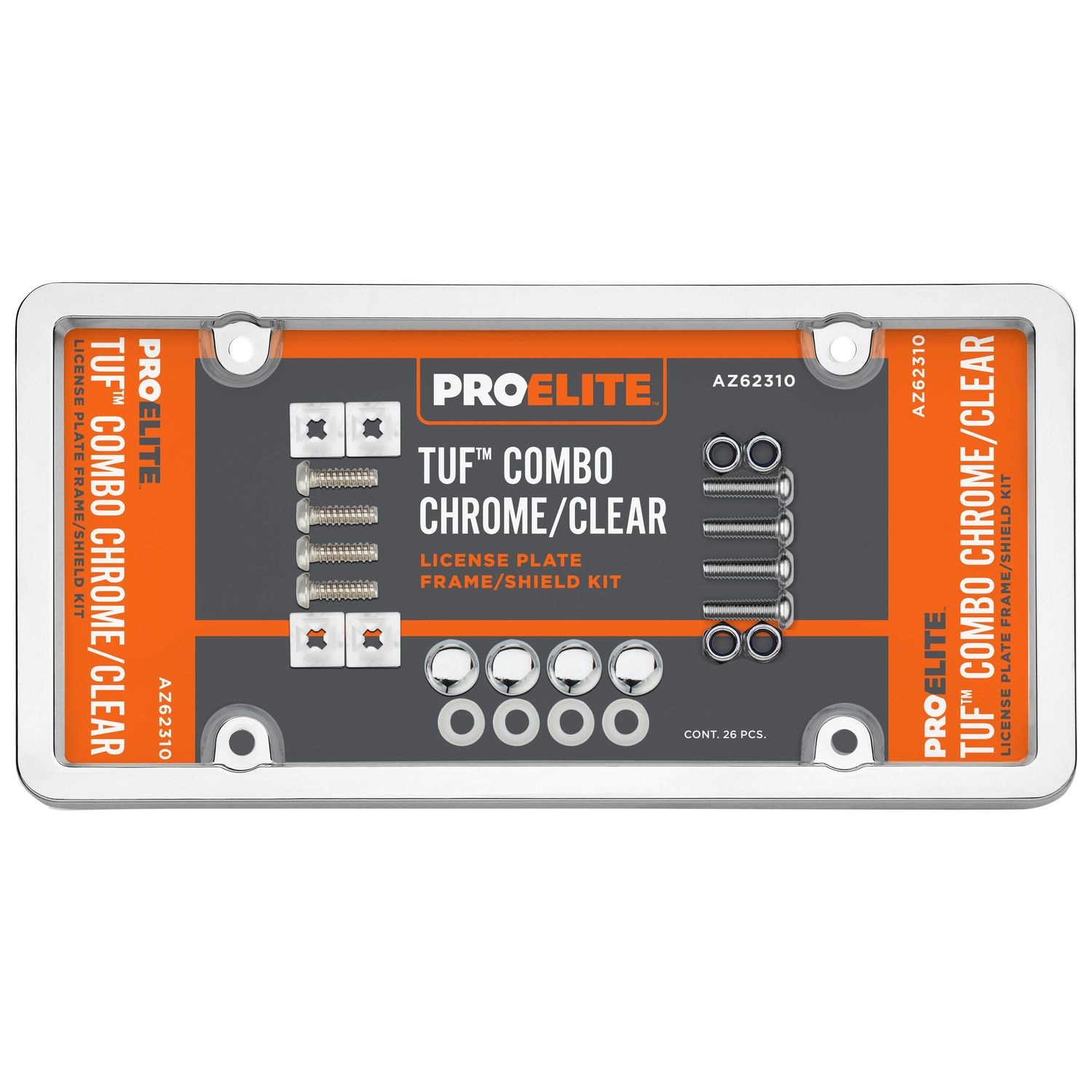 ProElite Chrome and Clear Ultimate Tuf License Plate Frame and