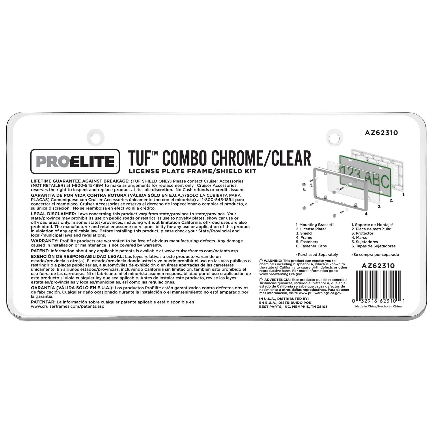 ProElite Chrome and Clear Ultimate Tuf License Plate Frame and