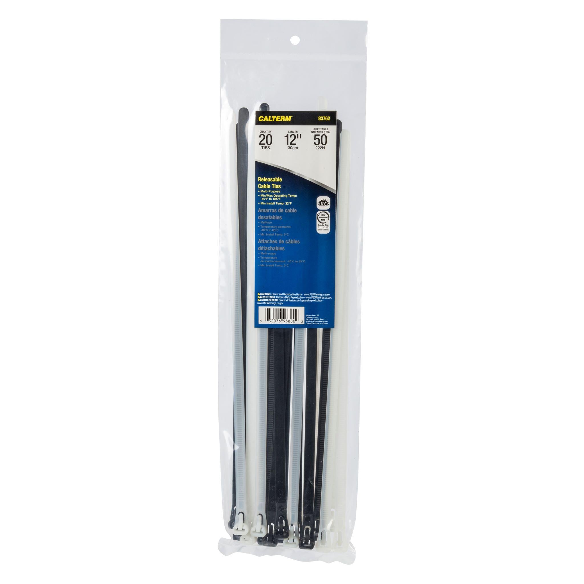 Manama Calterm 12in 50lb UVB and Natural Releasable Cable Ties 20 Piece