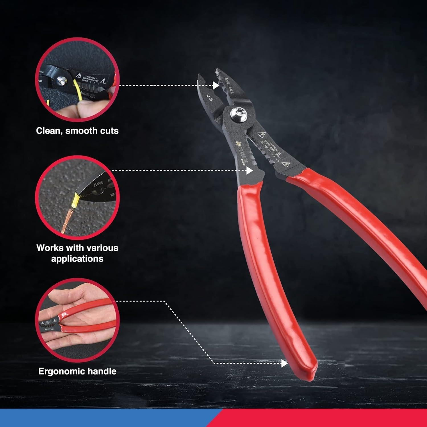NEIKO 4-in-1 Electrician Pliers, Crimp, Cut and Grip, 12-20 AWG