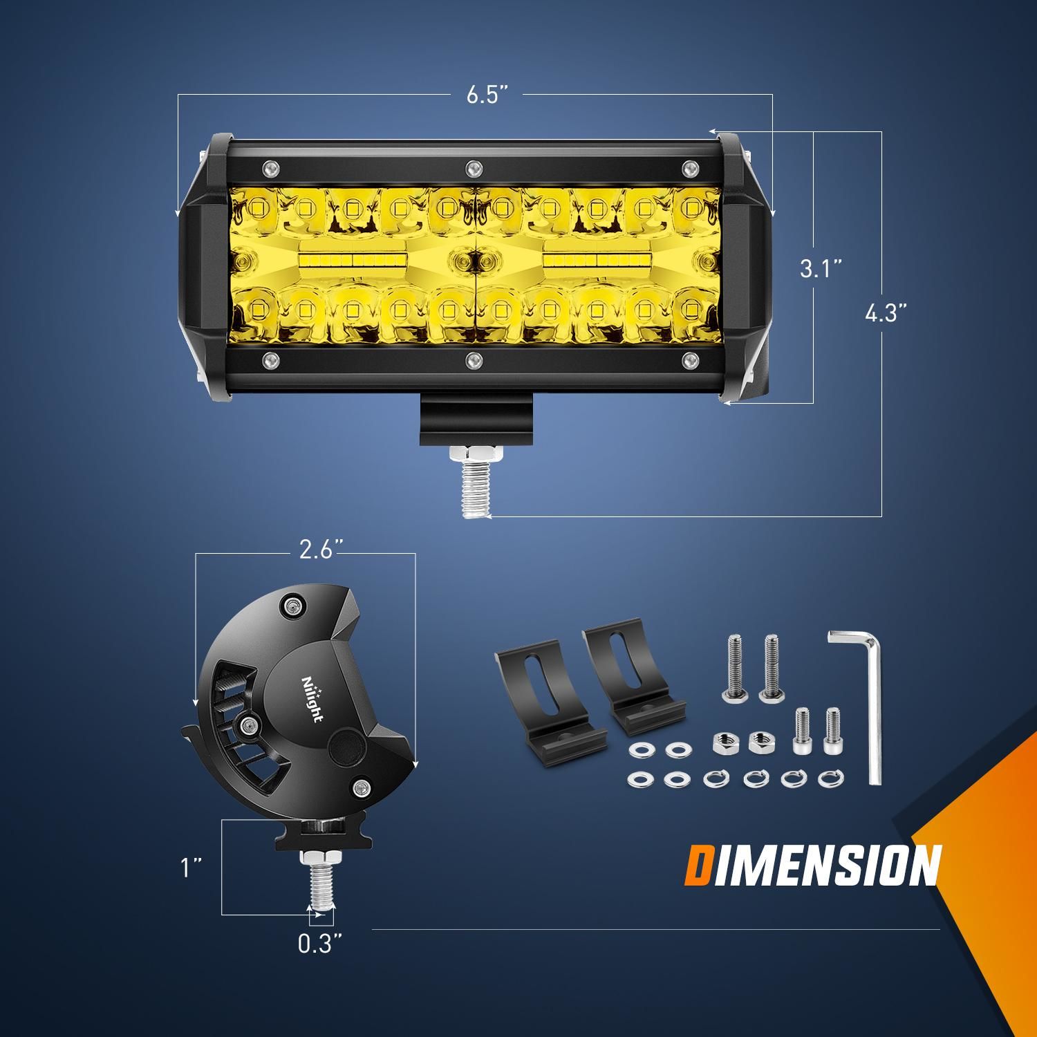 Nilight 120W 6.5 Inch LED Light Bar Combo - Spot/Flood Driving Lights With Wiring Harness Kit (2PCS), NI-ZH303
