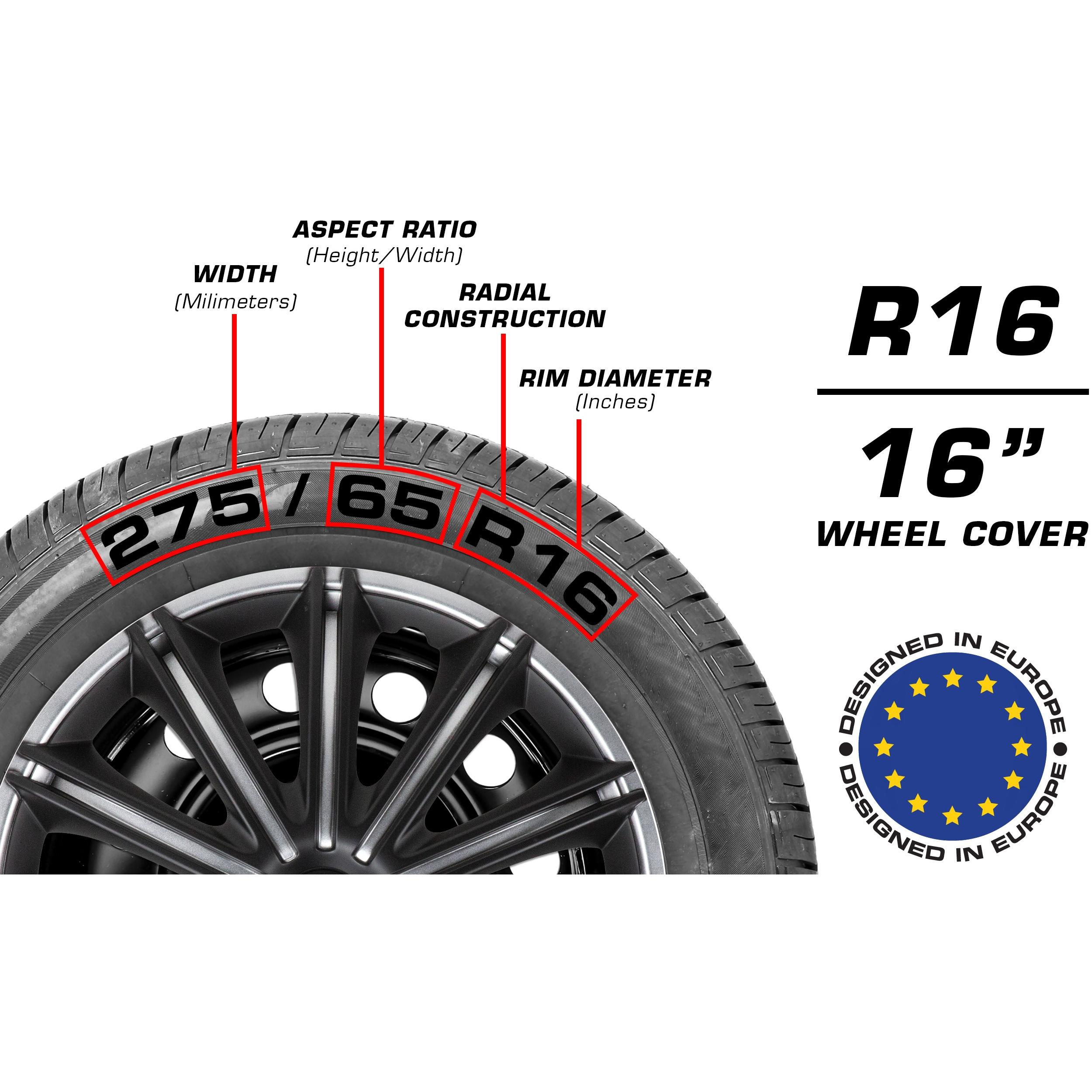 Pilot Black and Silver 16in Universal Wheel Cover/Hub Cap 4 Piece