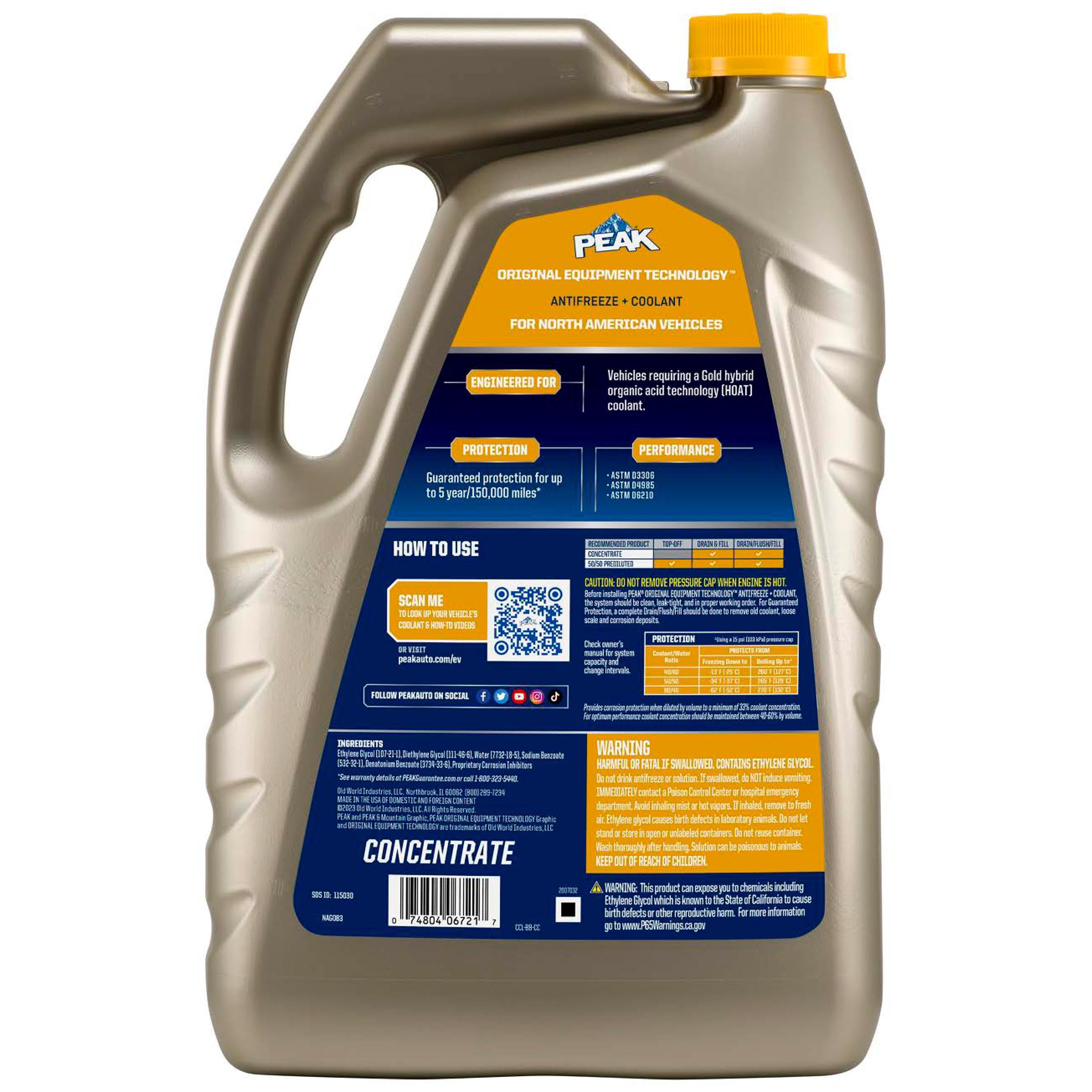 PEAK Original Equipment Technology North American Gold Concentrate Engine Coolant / Antifreeze