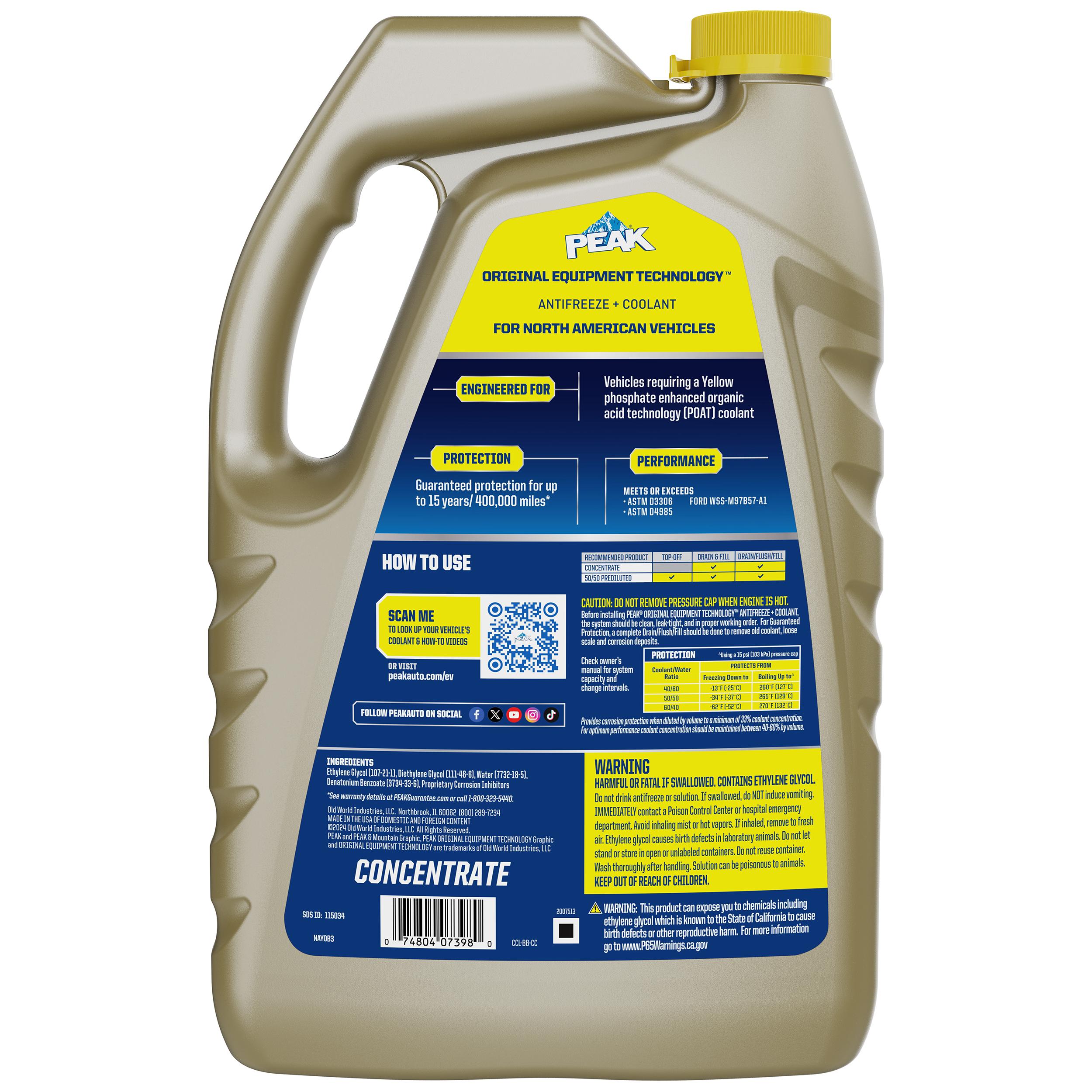 PEAK Original Equipment Technology North American Yellow Concentrate Engine Coolant / Antifreeze