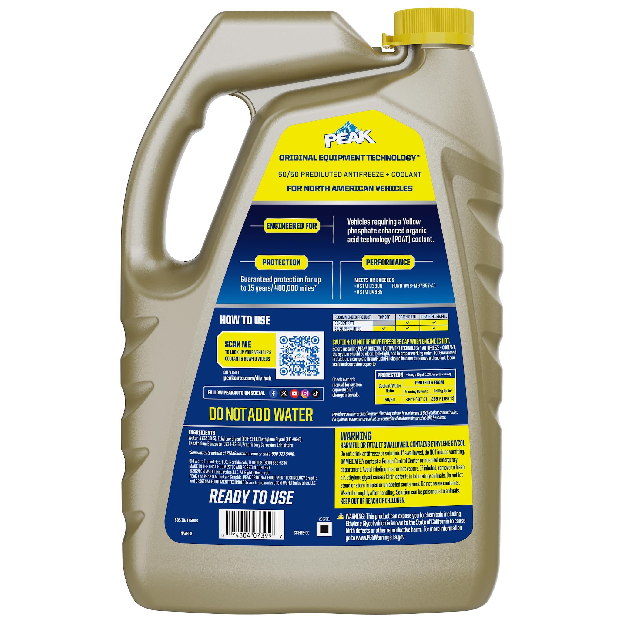 PEAK North American Yellow Pre-Mixed Engine Coolant / Antifreeze