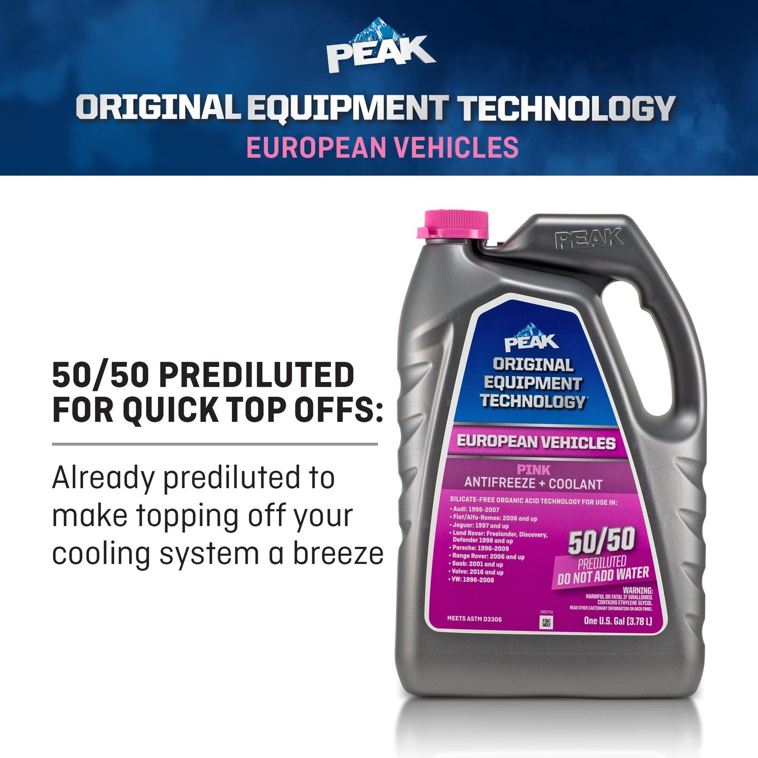 PEAK Original Equipment Technology European Pink Pre-Mixed Engine Coolant / Antifreeze