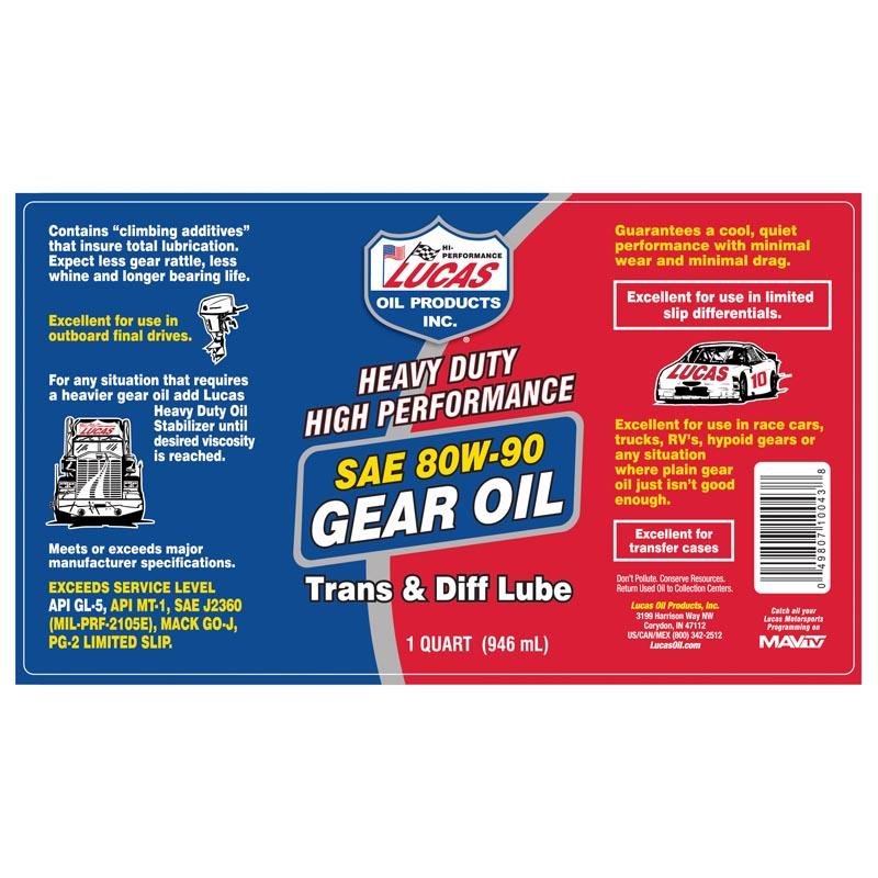Lucas Oil Products Synthetic Blend Gear Oil 80W-90 1 Quart | AutoZone