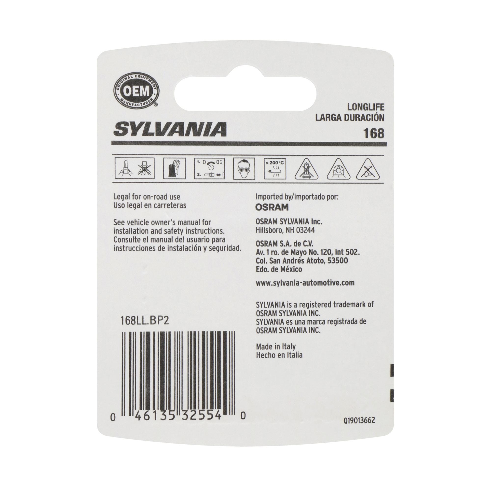 2 Bombillas LED Sylvania 168/T10 6000K Blanco Frío - Para Luces De Posición, Marcadores Frontales
