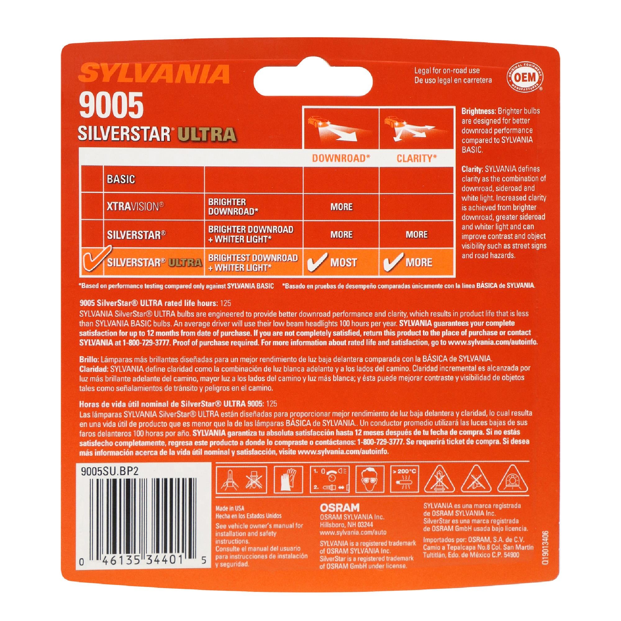 Sylvania SilverStar Ultra 9005SU-2 Halogen Headlight Bulb 2 Pack