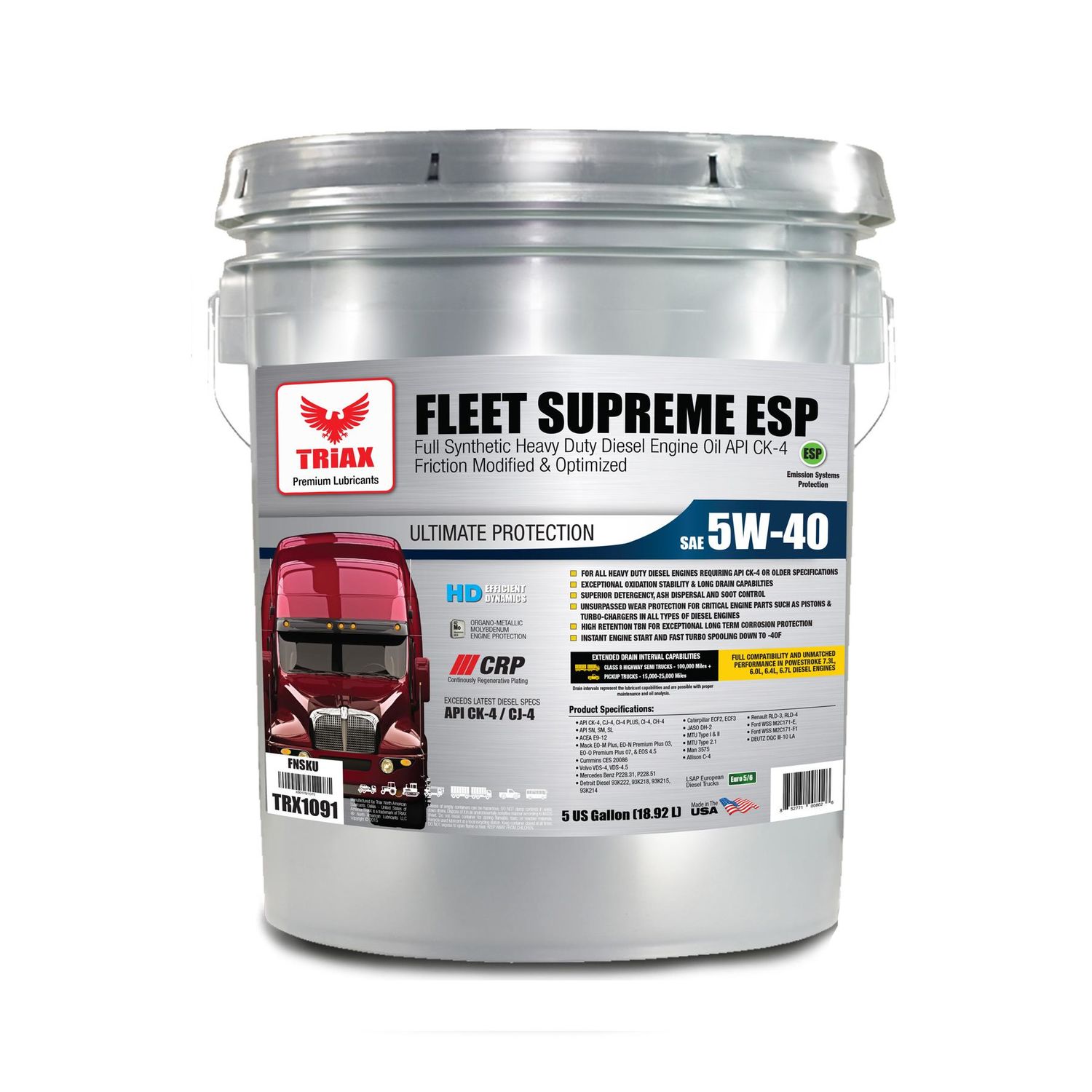 Triax Lubricants Fleet Supreme Full Synthetic Diesel Engine Oil 5W