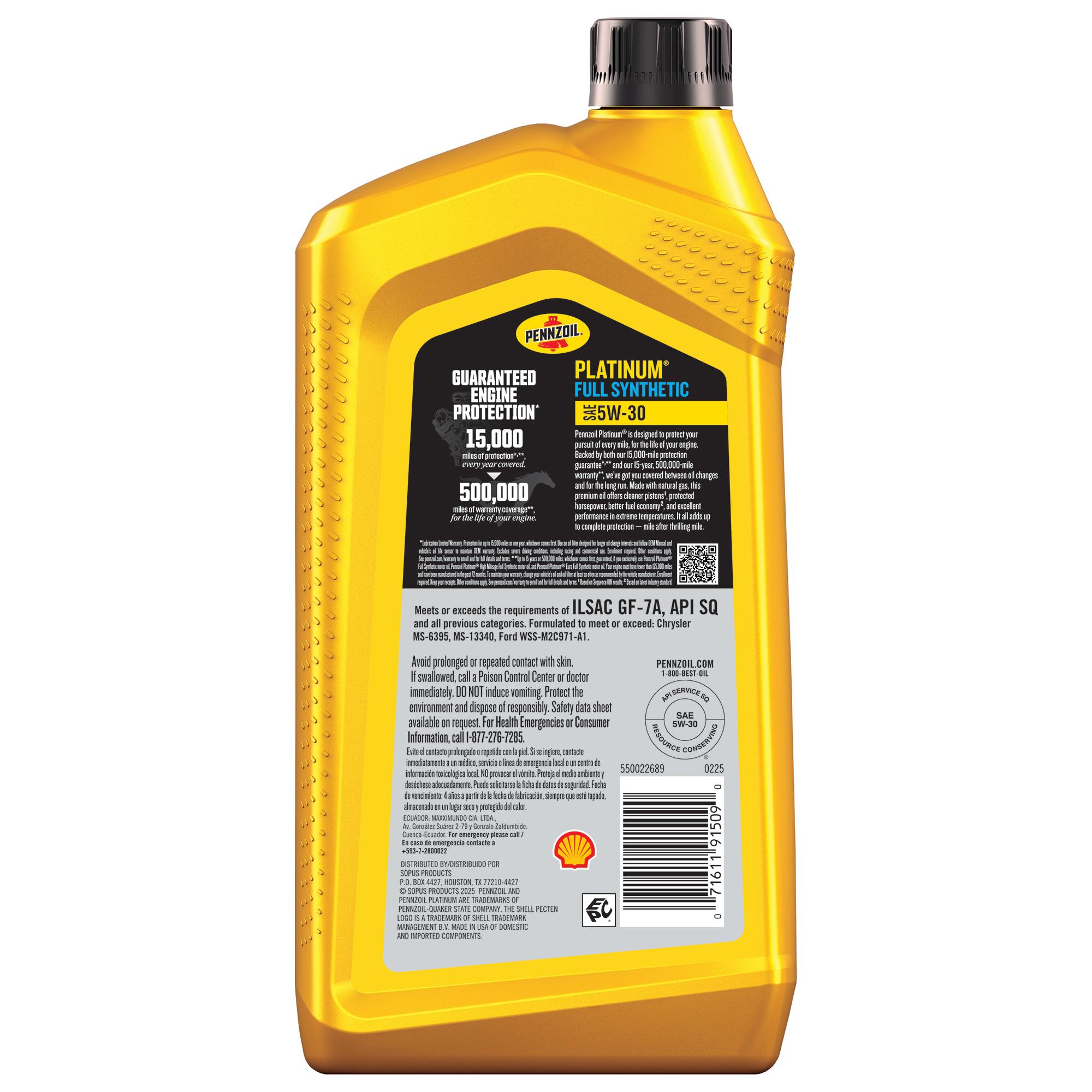 Pennzoil Platinum Full Synthetic 5W-30 Motor Oil 1 Quart | AutoZone