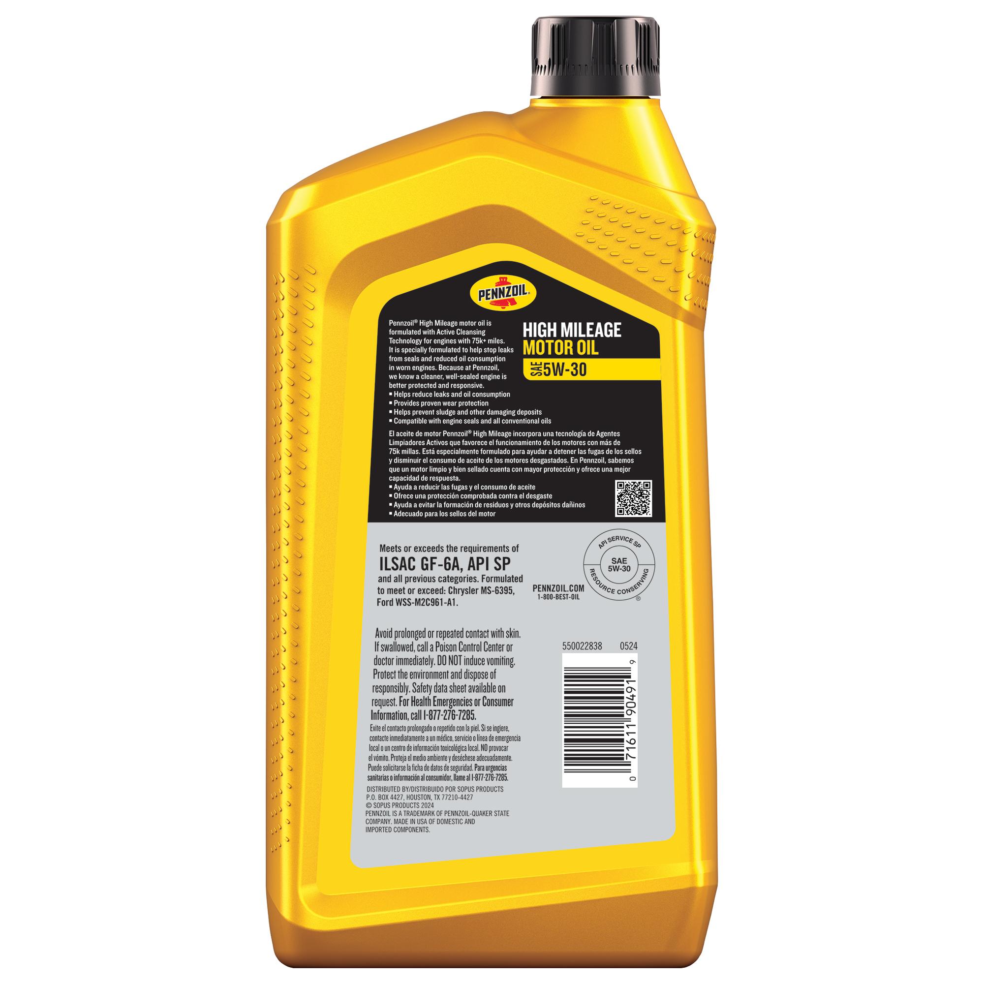 Pennzoil High Mileage Synthetic Blend Engine Oil 5W-30 | AutoZone