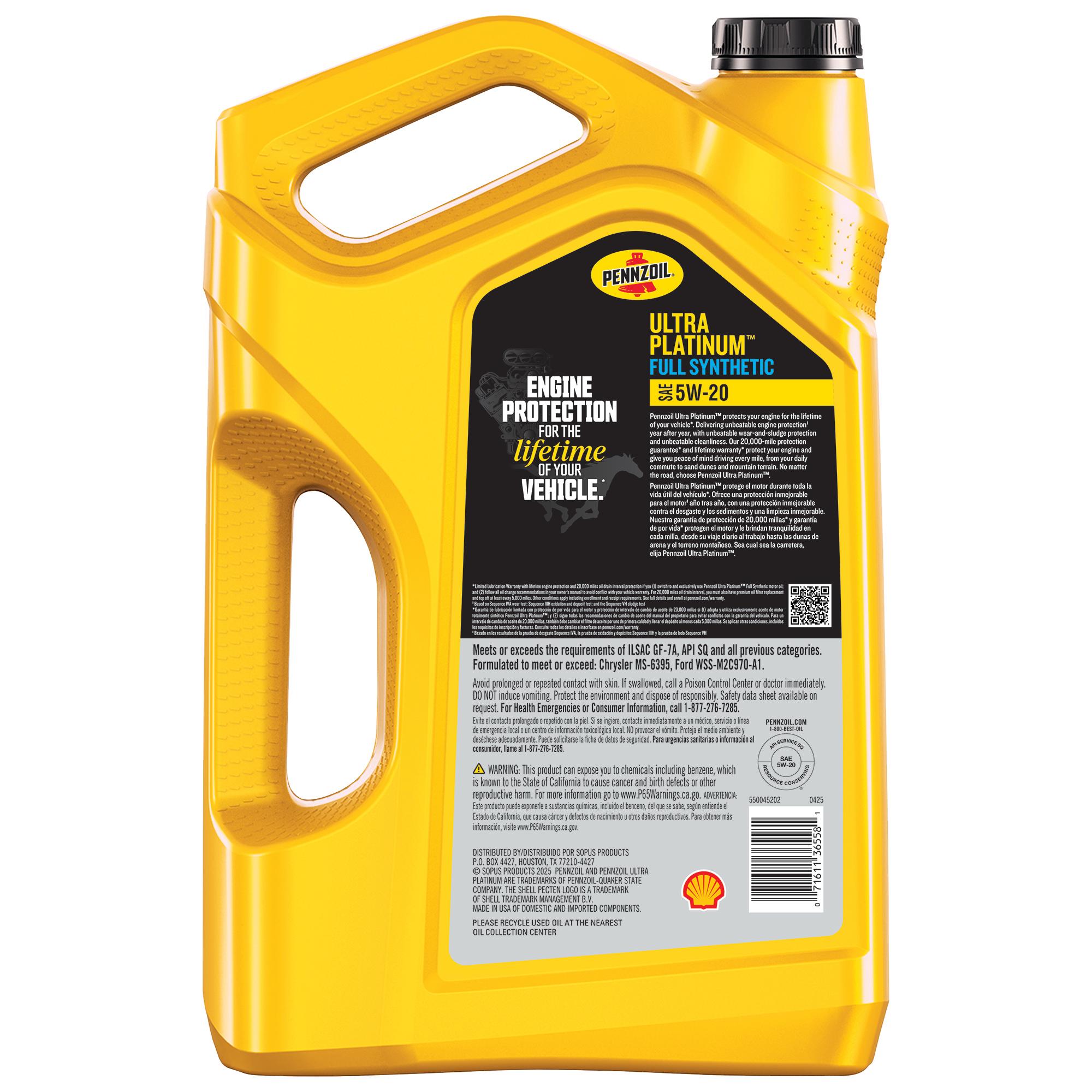 Pennzoil Ultra Platinum Full Synthetic 5W-20 Motor Oil 5 Quart