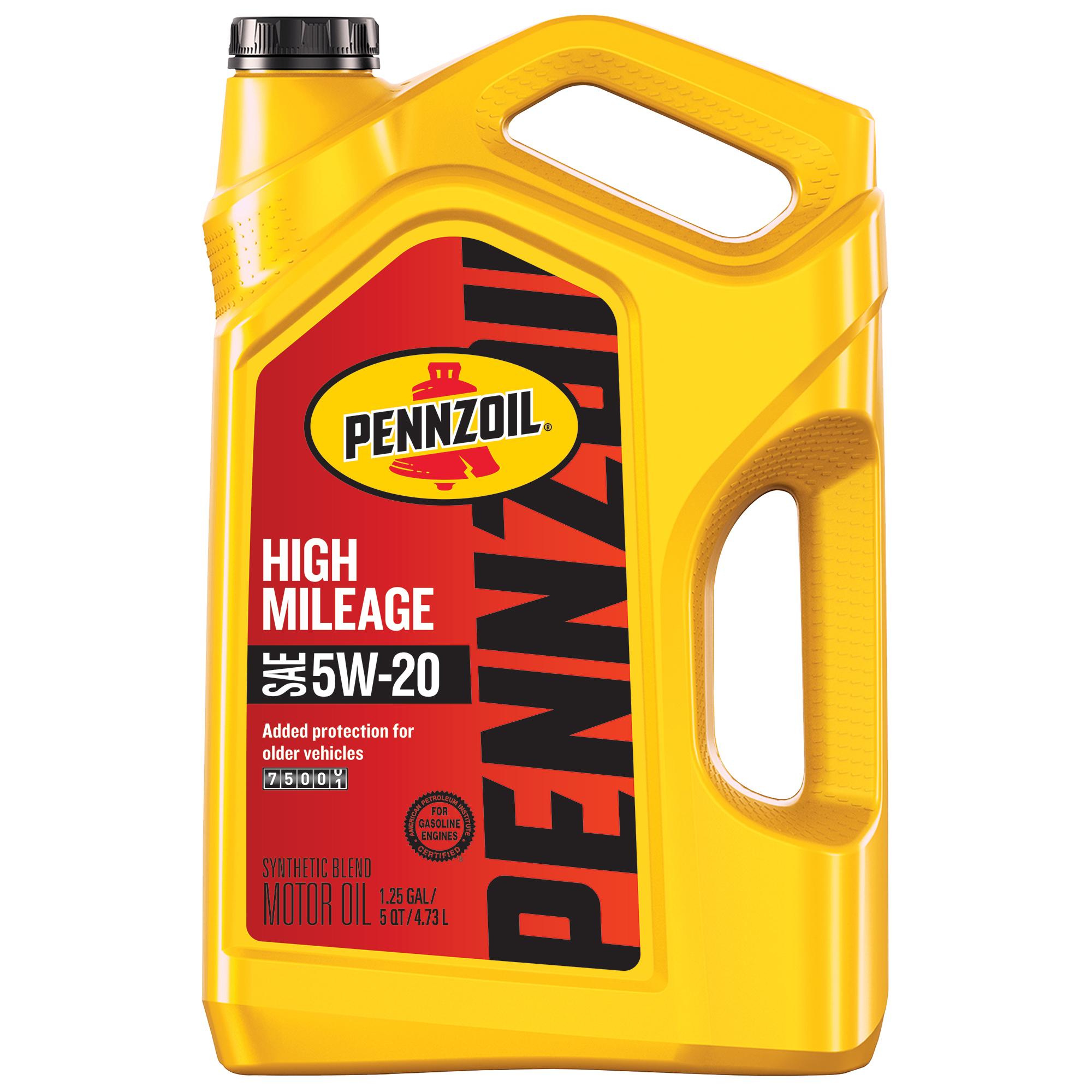Pennzoil High Mileage Synthetic Blend 5W-20 Motor Oil 5 Quart