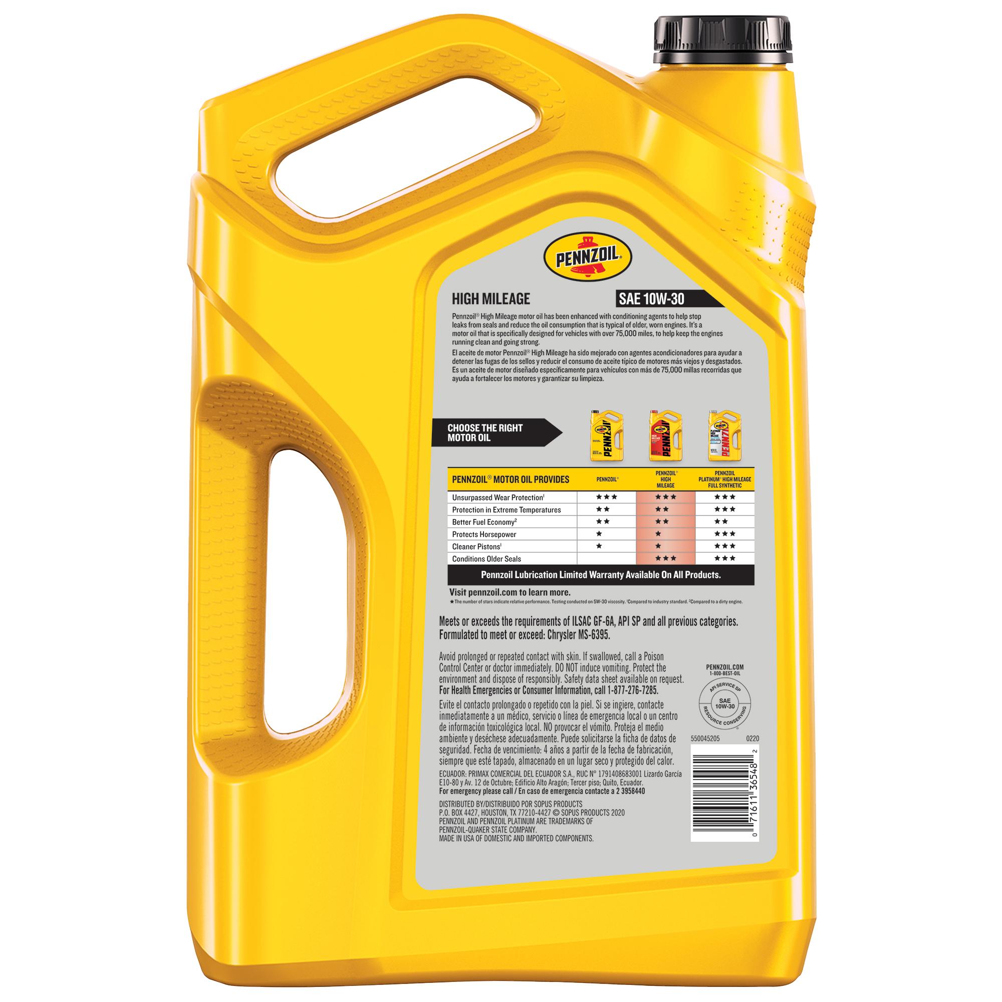 Pennzoil High Mileage Synthetic Blend 10W-30 Motor Oil 5 Quart | AutoZone