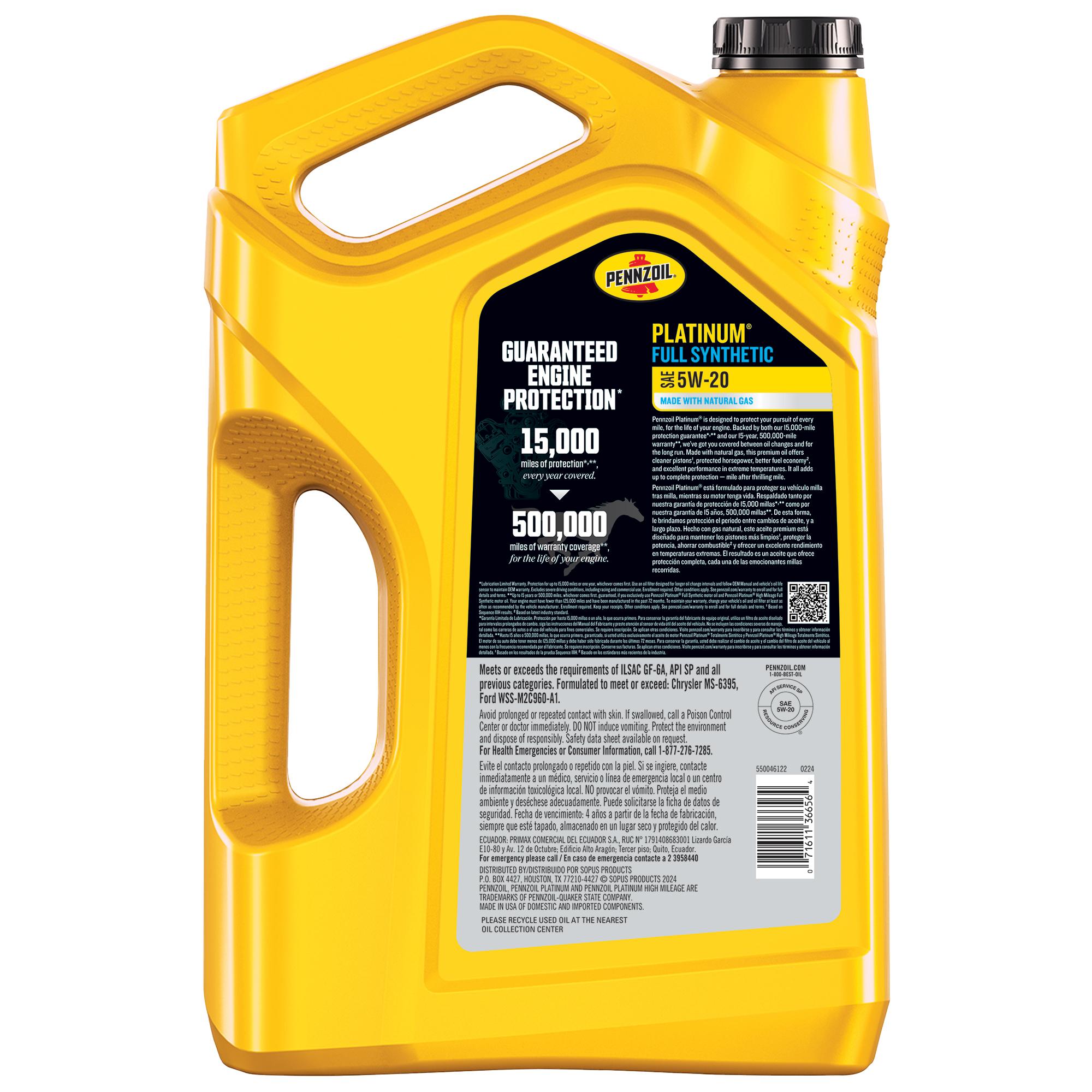 Pennzoil Platinum Full Synthetic 5W-20 Motor Oil 5 Quart | AutoZone