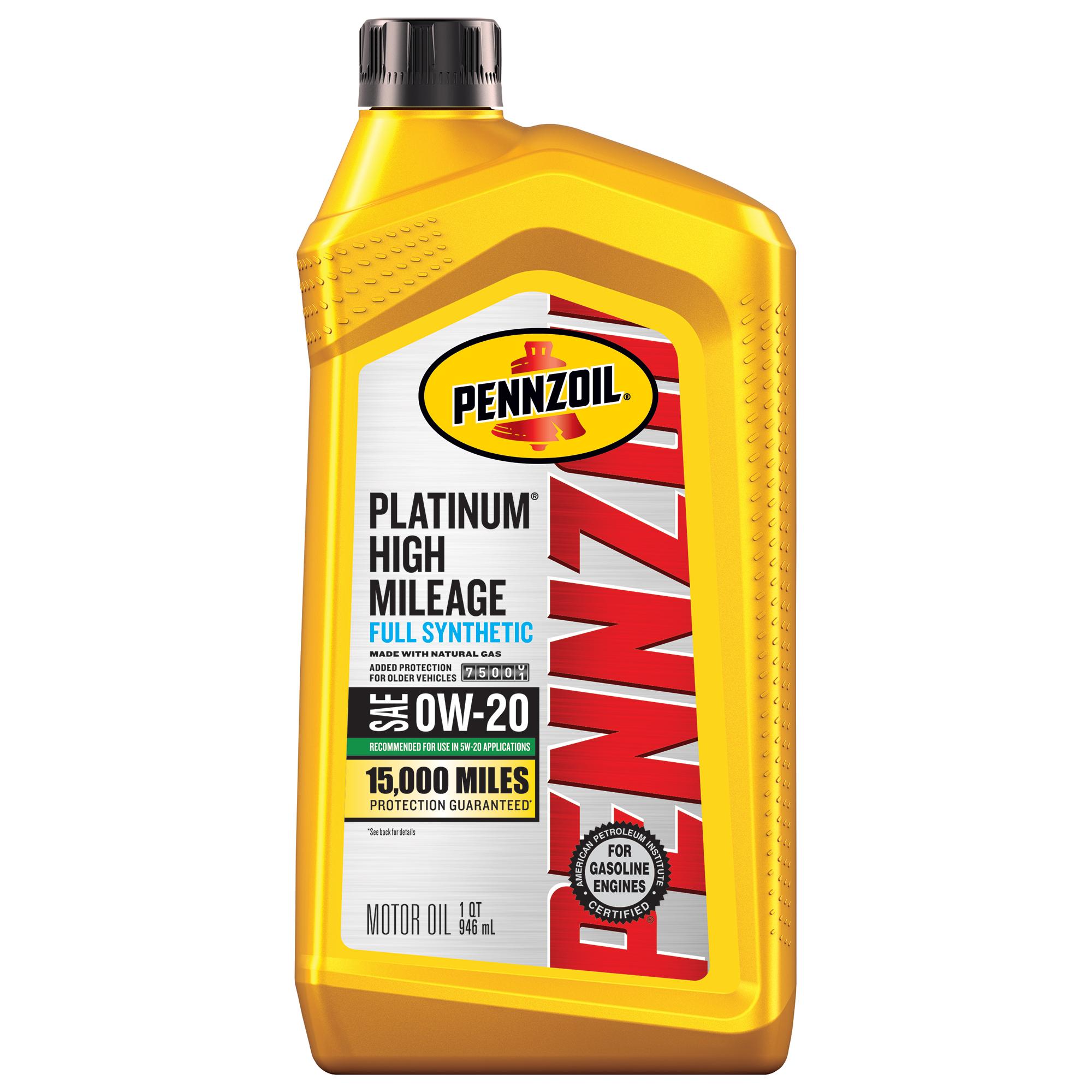 Pennzoil Platinum High Mileage Full Synthetic 0W-20 Motor Oil 1