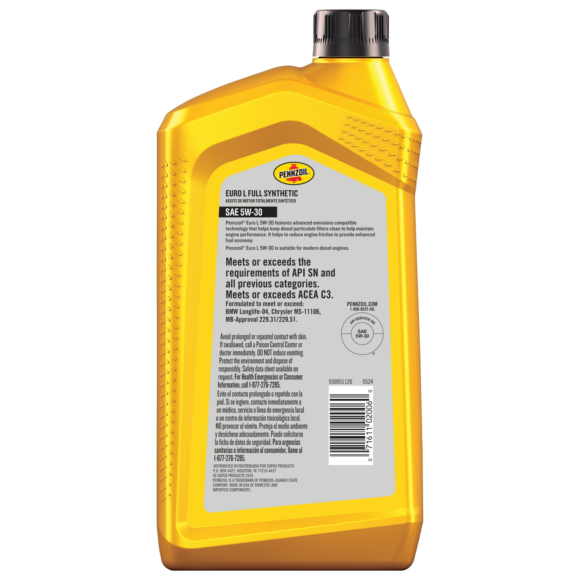 Pennzoil Platinum Euro L Full Synthetic 5W-30 Motor Oil 1 Quart
