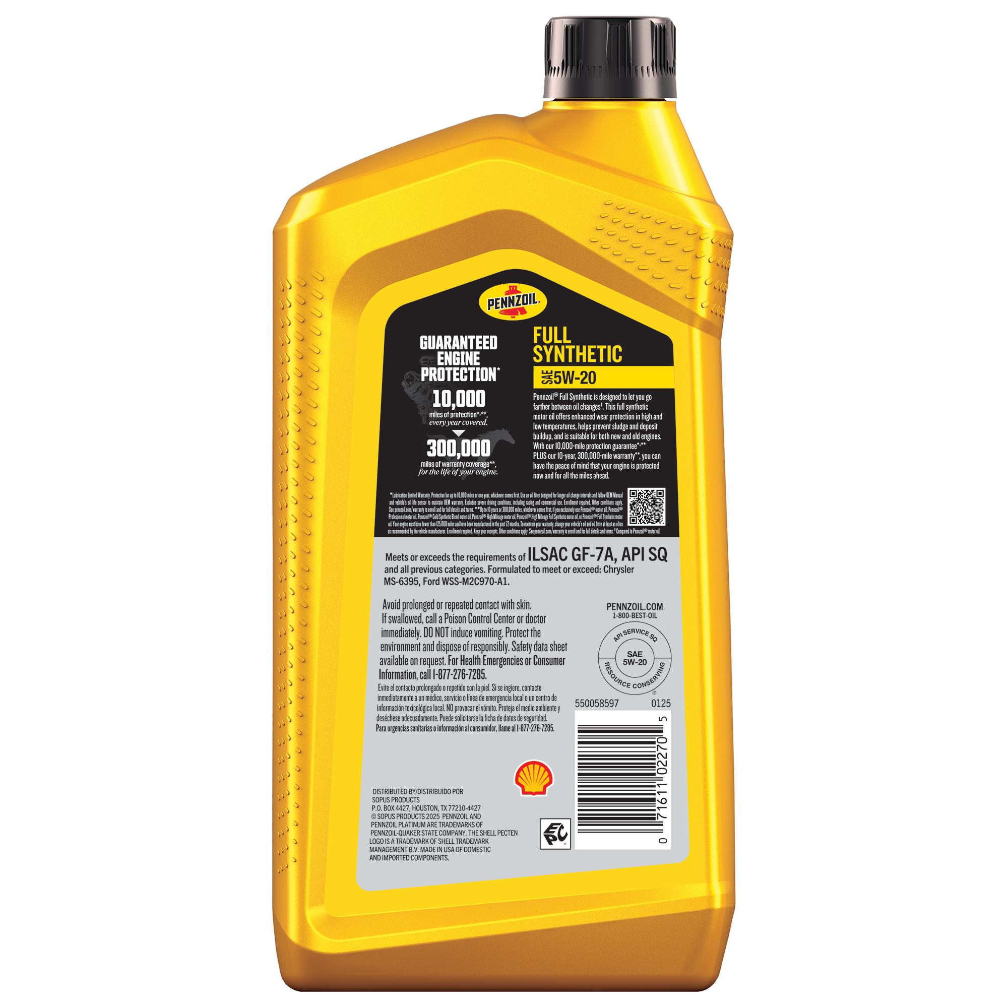 Pennzoil Full Synthetic 5W-20 Motor Oil 1 Quart 550058597 | AutoZone