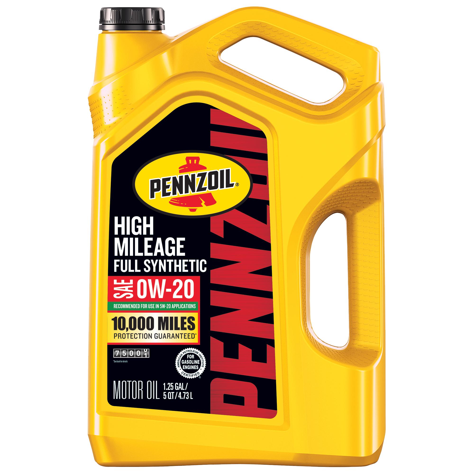 Pennzoil High Mileage Full Synthetic 0W-20 Motor Oil 5 Quart