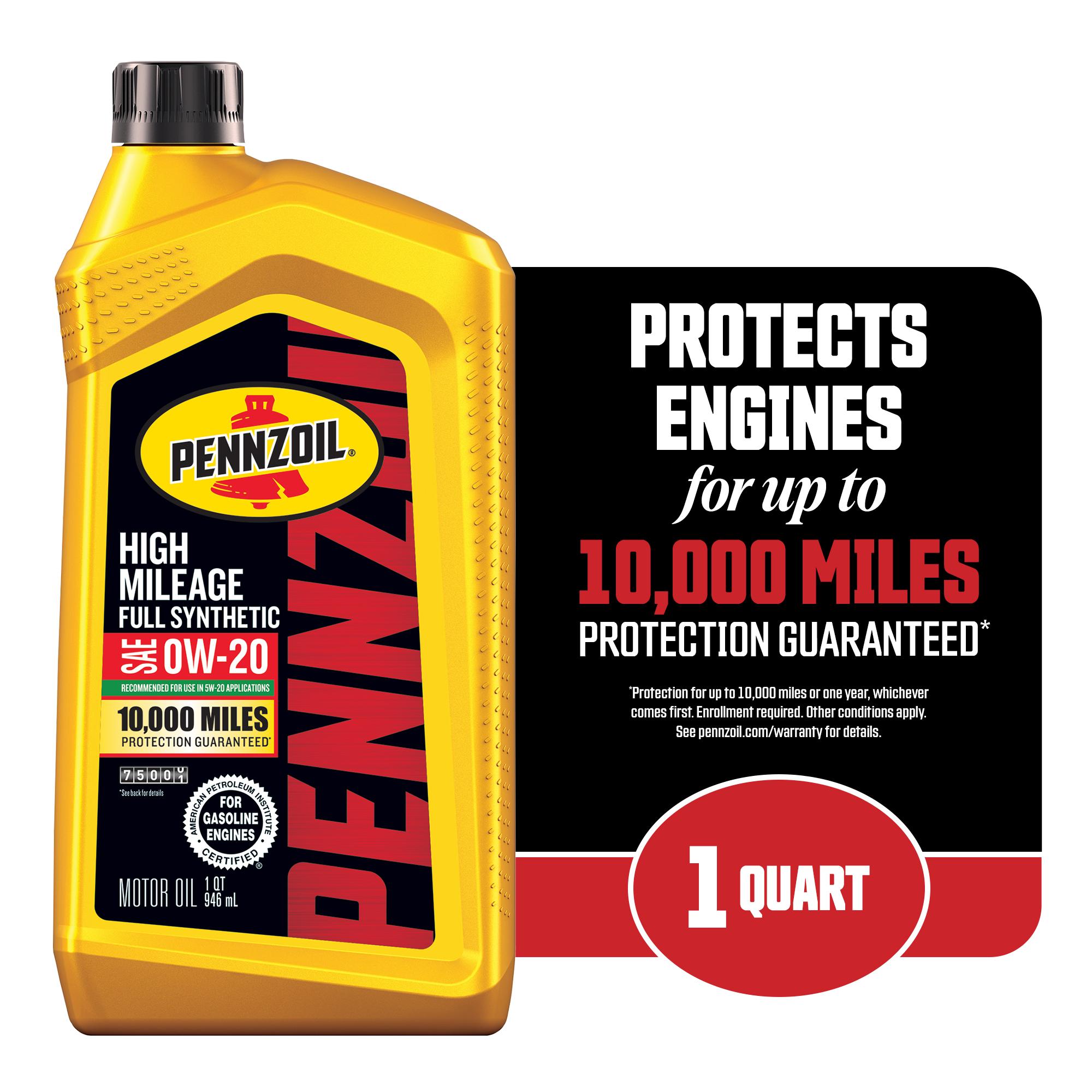 Pennzoil Full Synthetic High Mileage 0W-20 Motor Oil 1 Quart