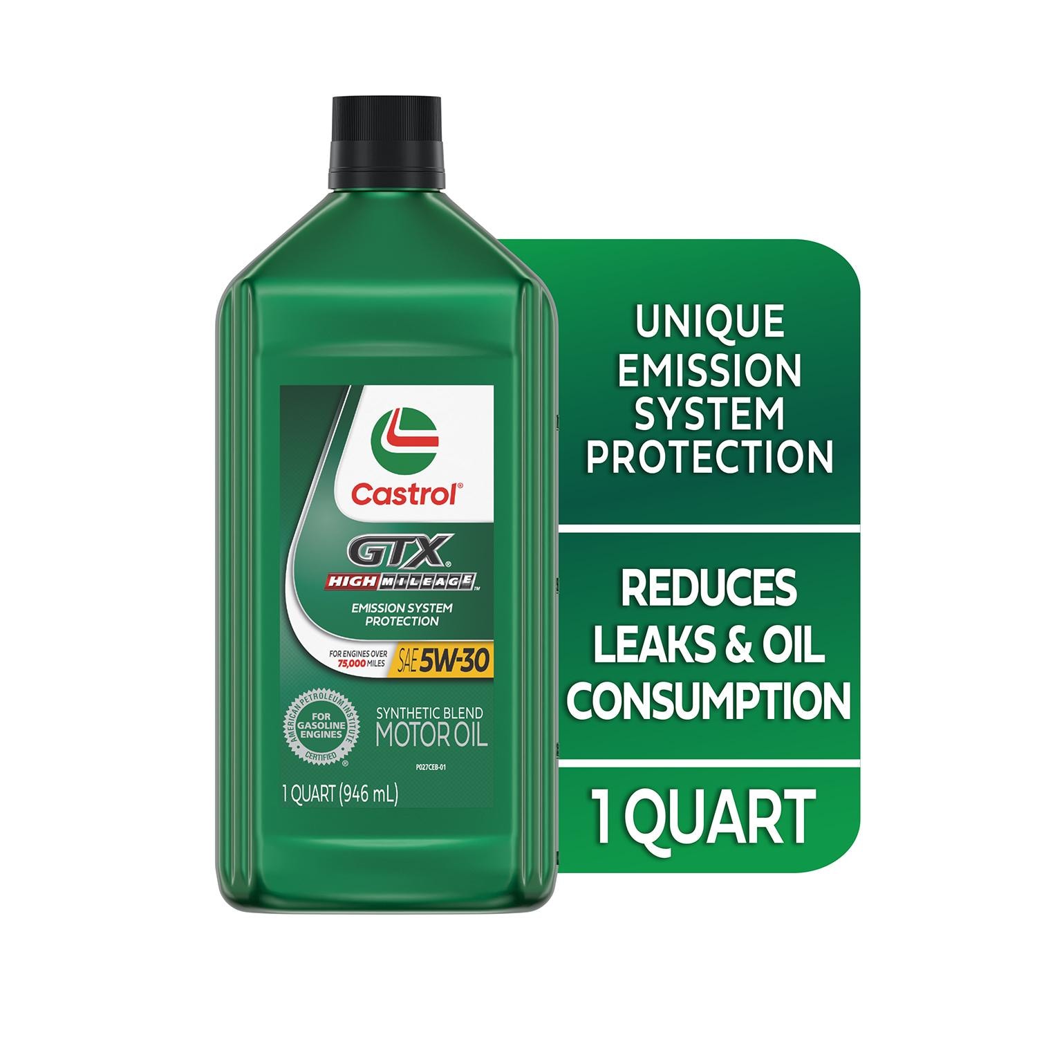 Castrol GTX High Mileage Synthetic Blend 5W-30 Motor Oil 1 Quart