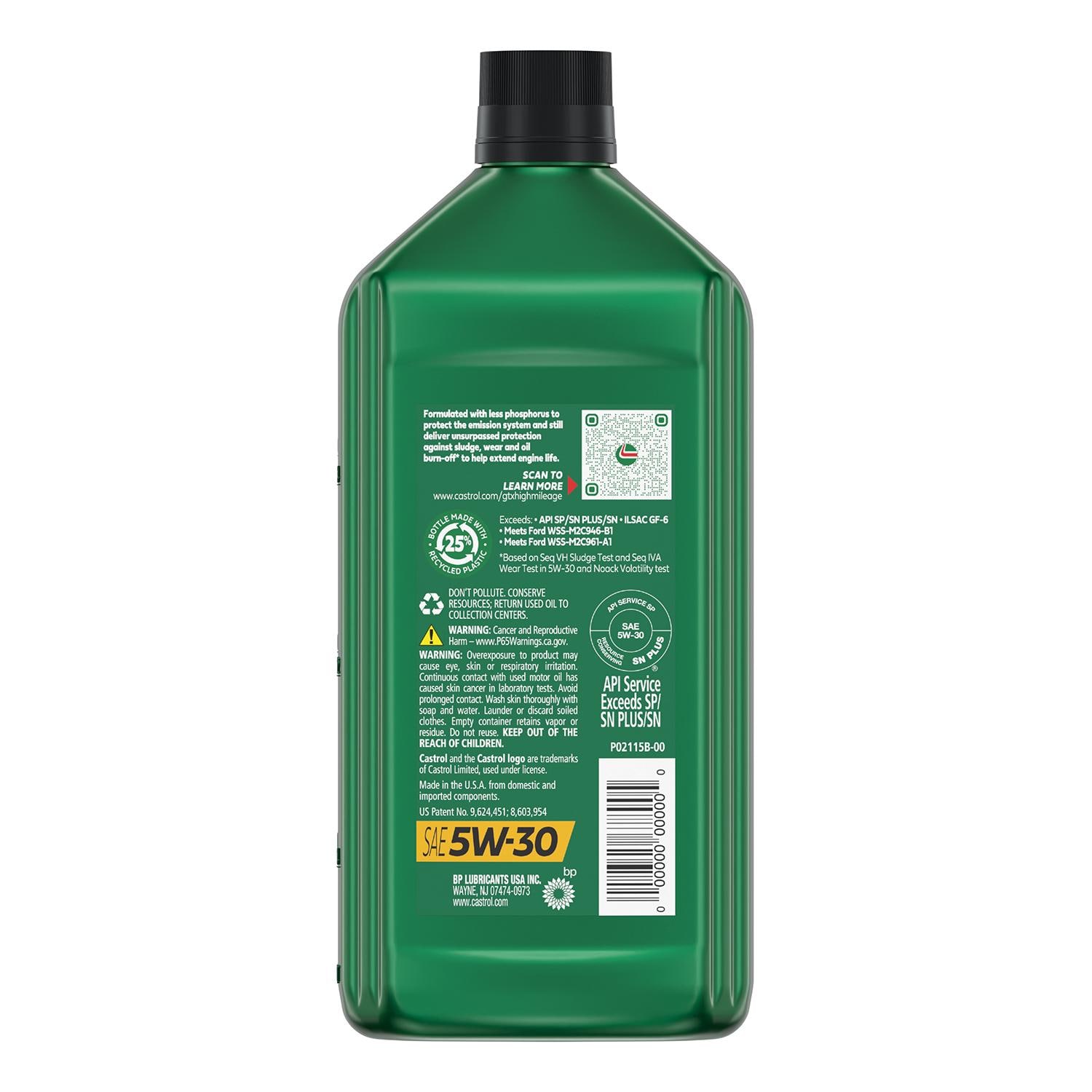 Castrol GTX High Mileage Synthetic Blend 5W-30 Engine Oil 1 Quart