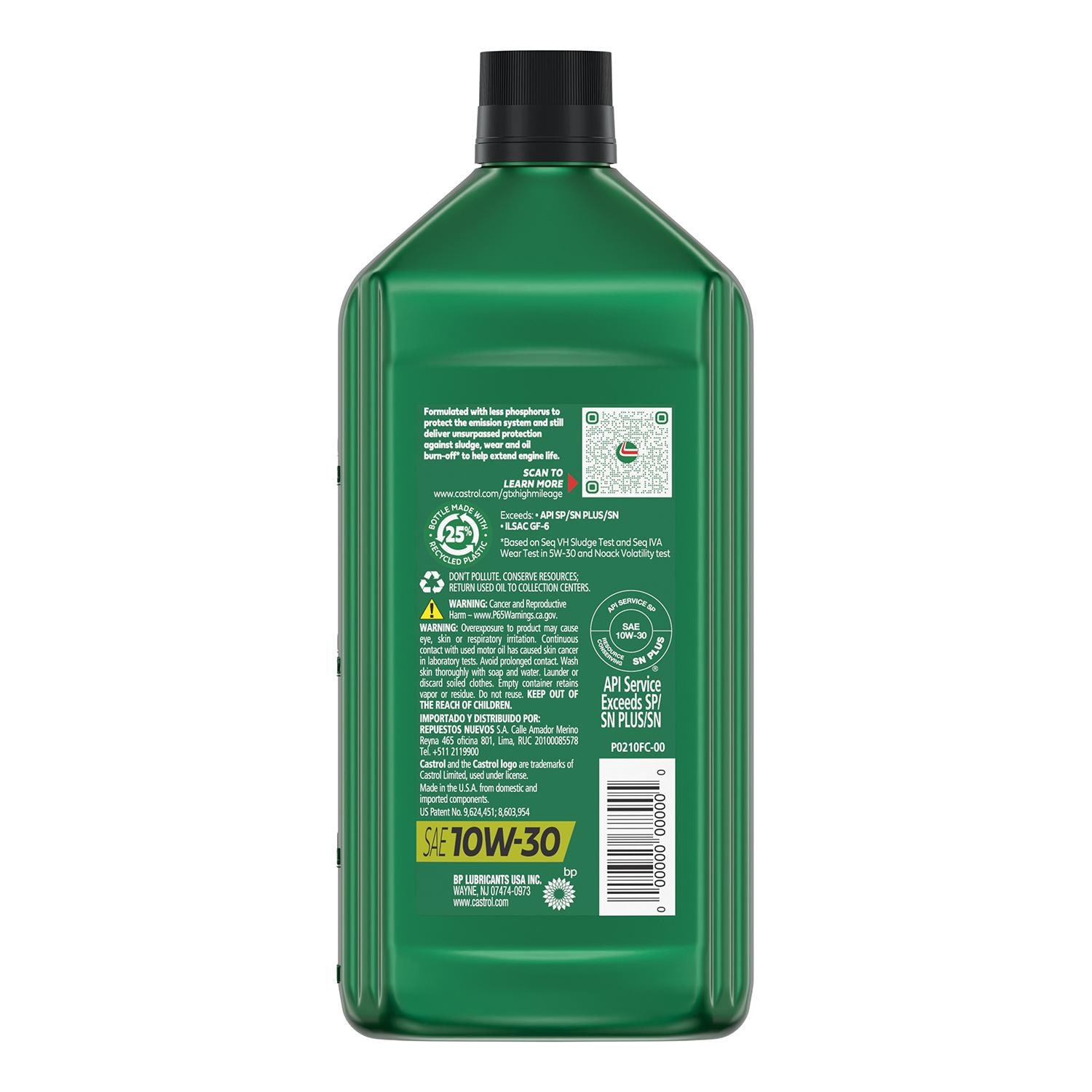 Castrol GTX High Mileage Synthetic Blend 10W-30 Engine Oil 1 Quart