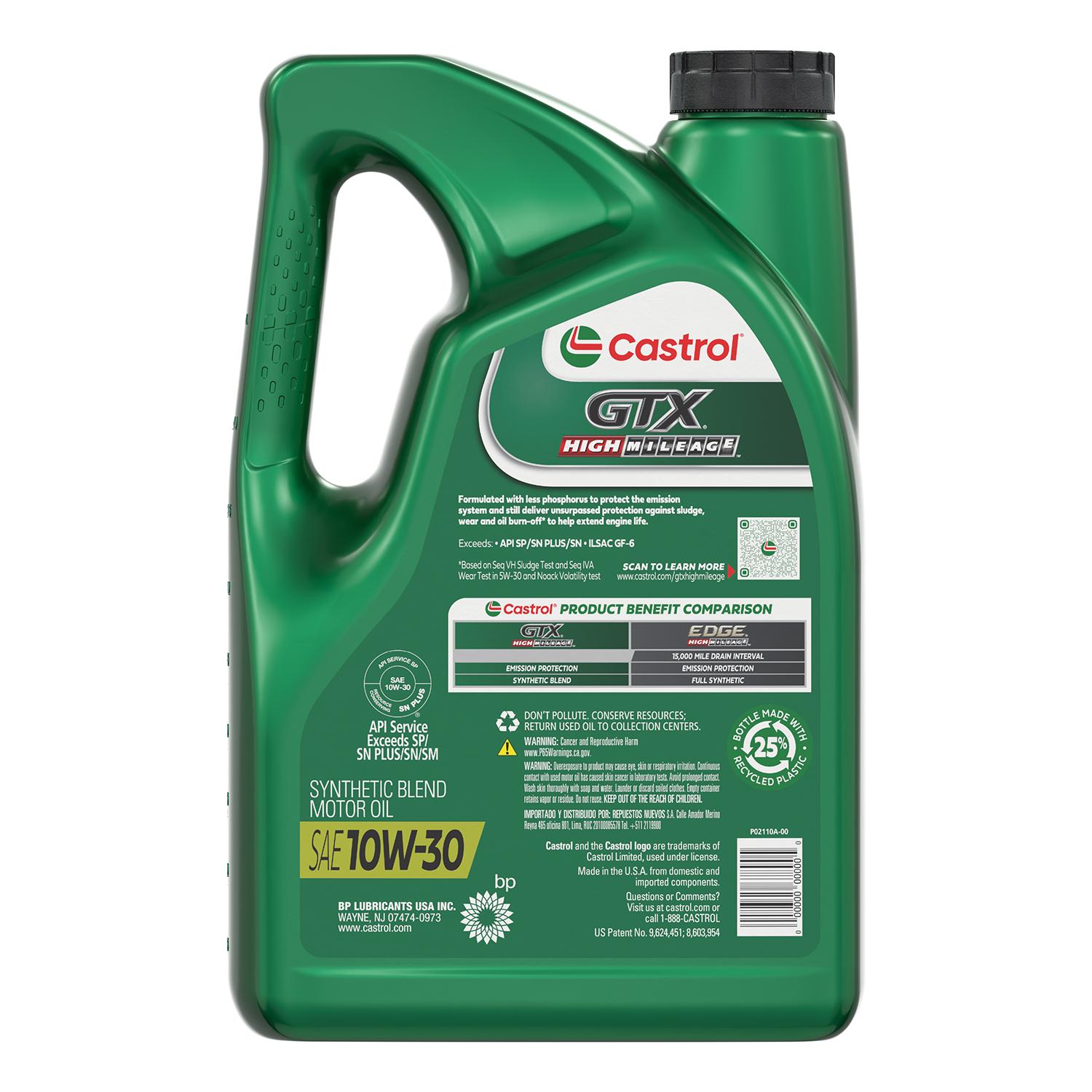 Castrol GTX High Mileage Synthetic Blend 10W-30 Motor Oil 5 Quart