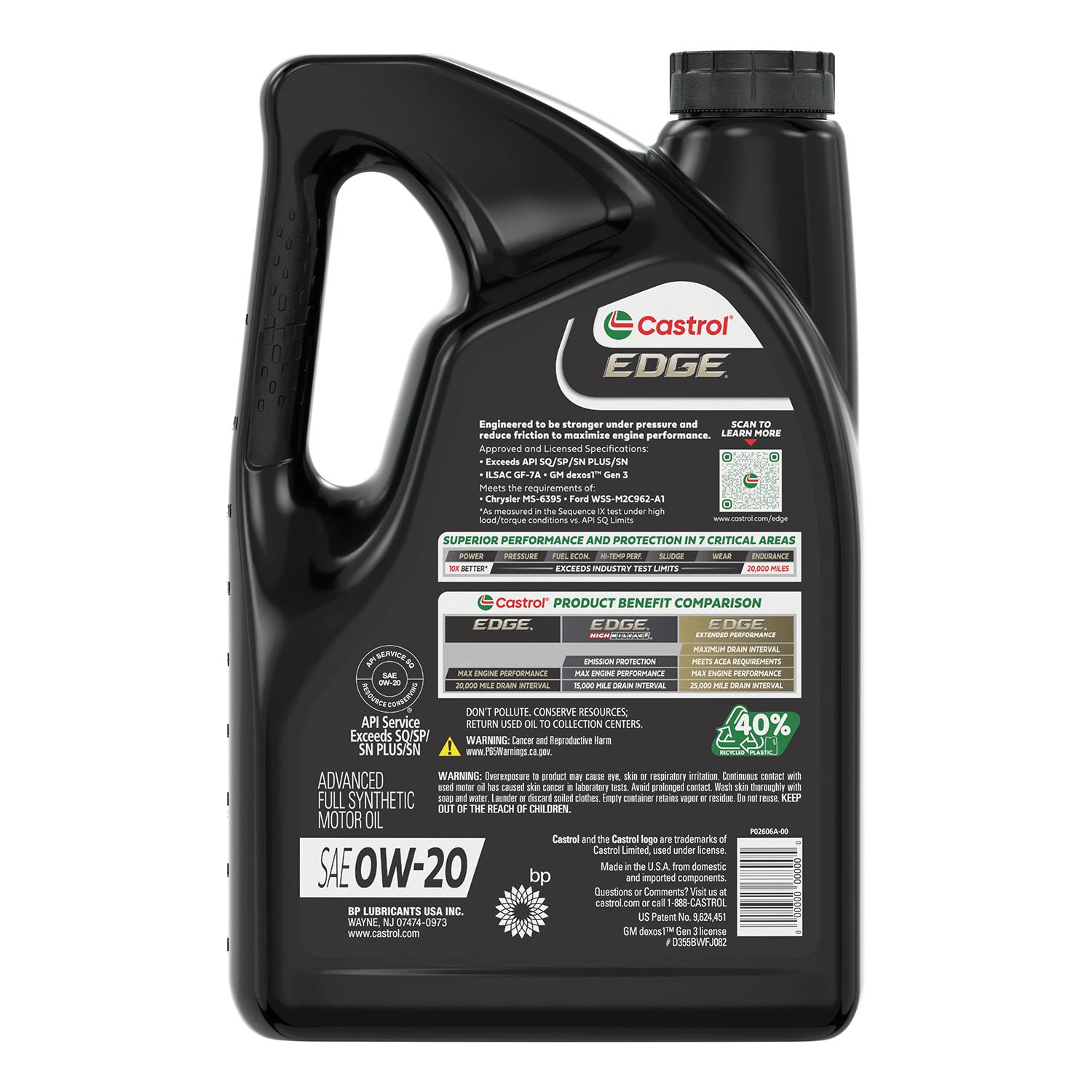 Castrol EDGE Full Synthetic 0W-20 Motor Oil 5 Quart | AutoZone