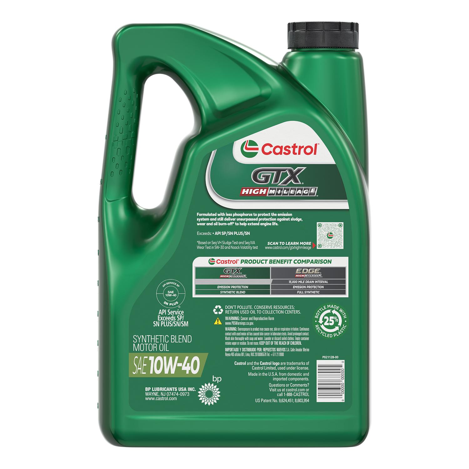 Castrol GTX High Mileage Synthetic Blend 10W-40 Motor Oil 5 Quart