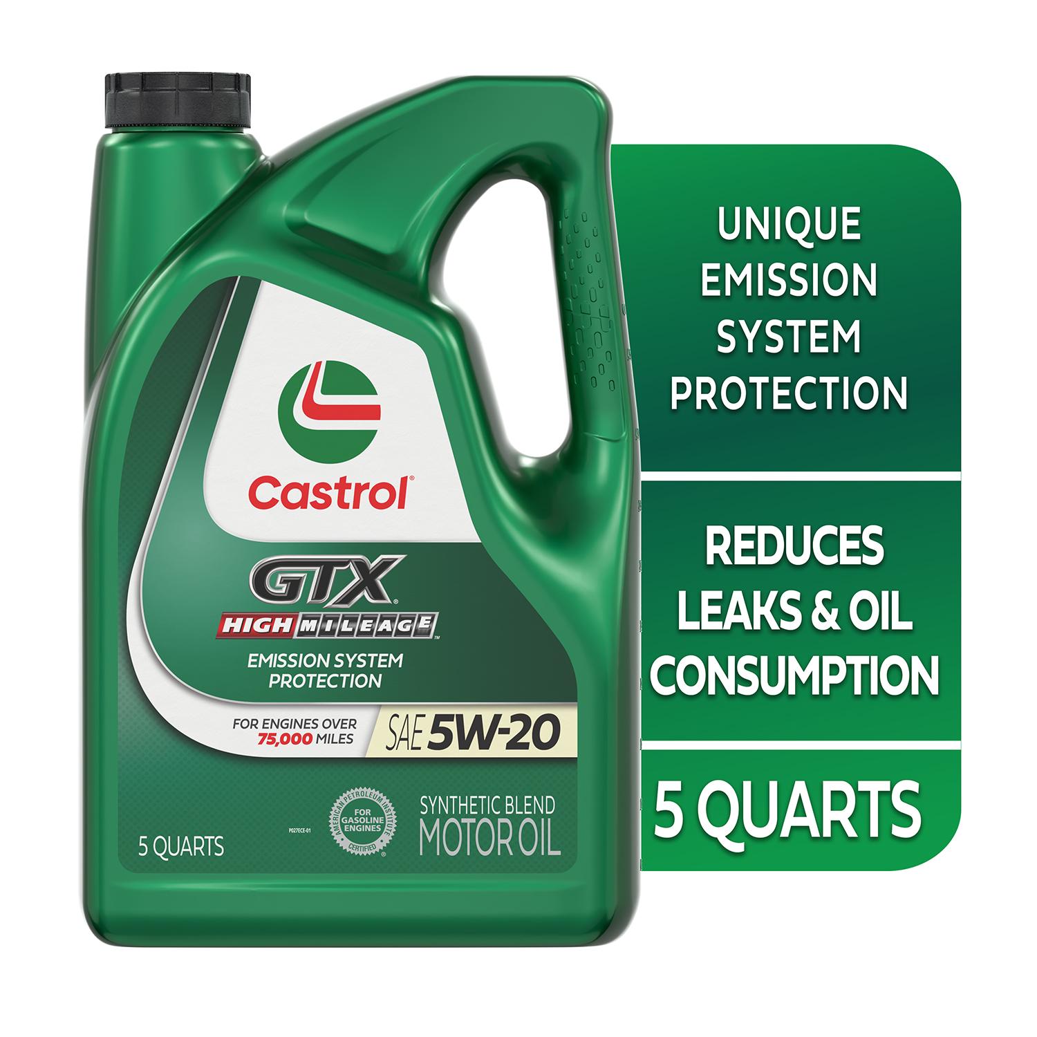 Castrol GTX High Mileage Synthetic Blend 5W-20 Motor Oil 5 Quart
