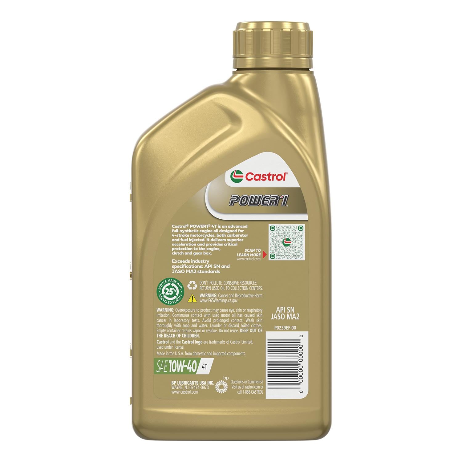 Castrol MCO Motorcycle Full Synthetic 10W-40 Motor Oil 1 Quart