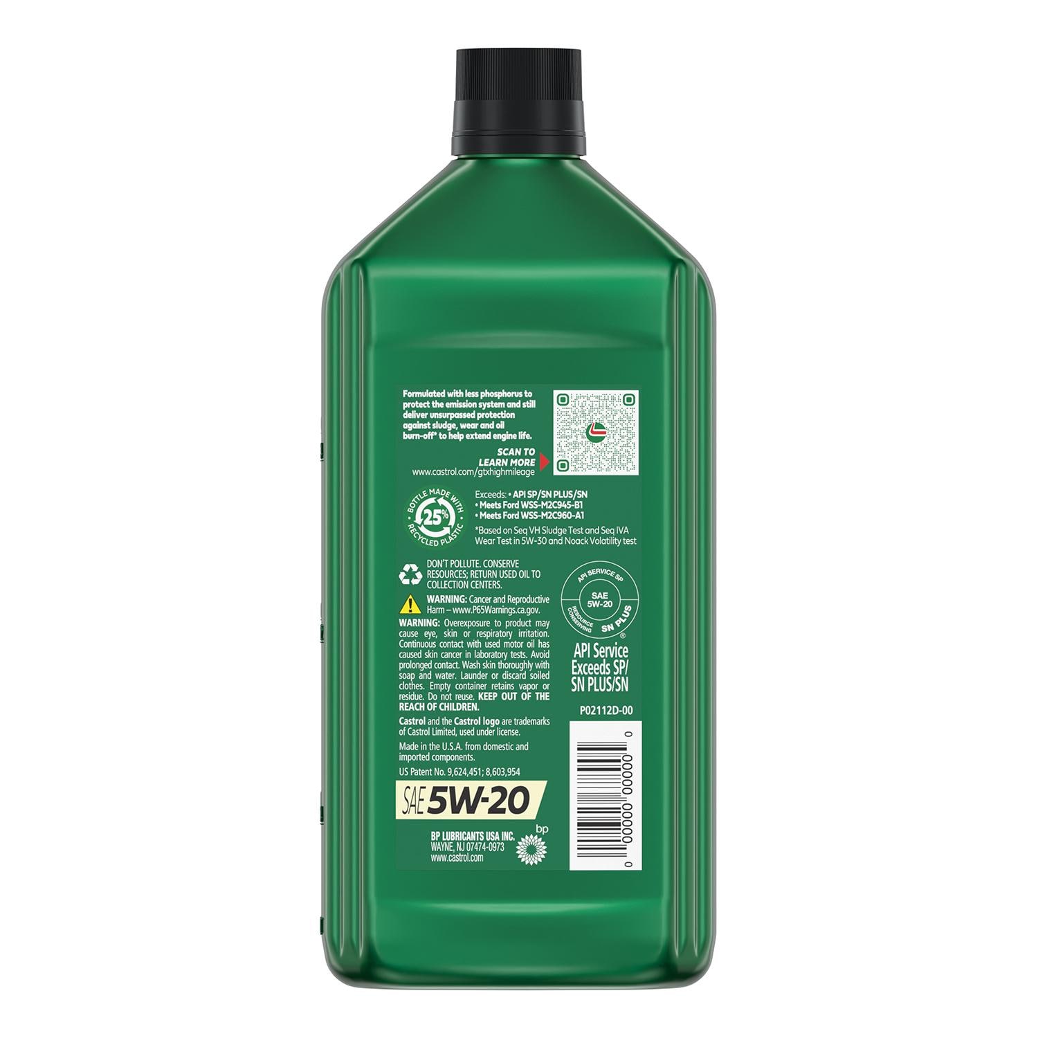 Castrol GTX High Mileage Synthetic Blend 5W-20 Engine Oil 1 Quart