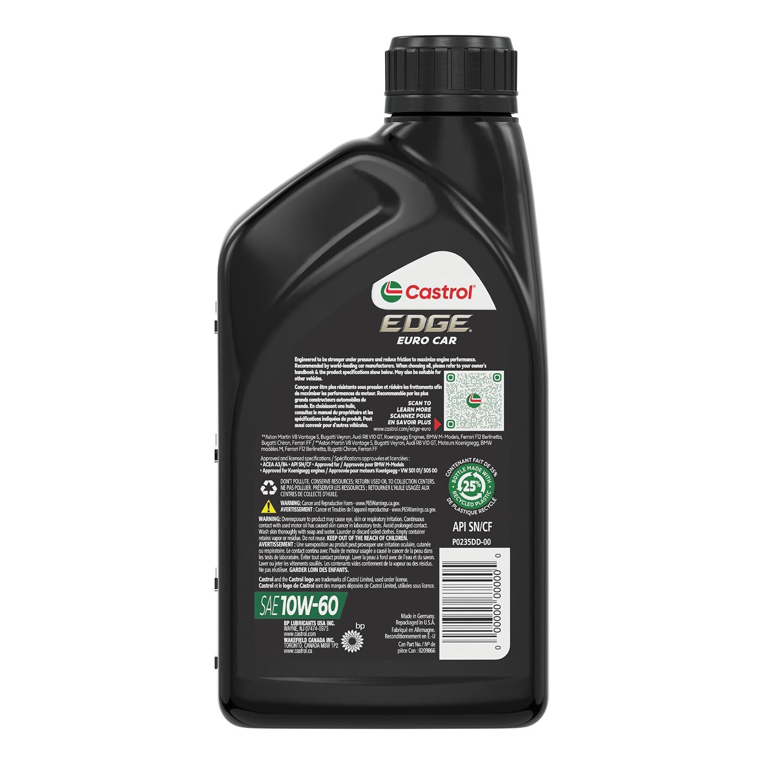 Castrol EDGE Euro Car Full Synthetic 10W-60 Motor Oil 1 Quart