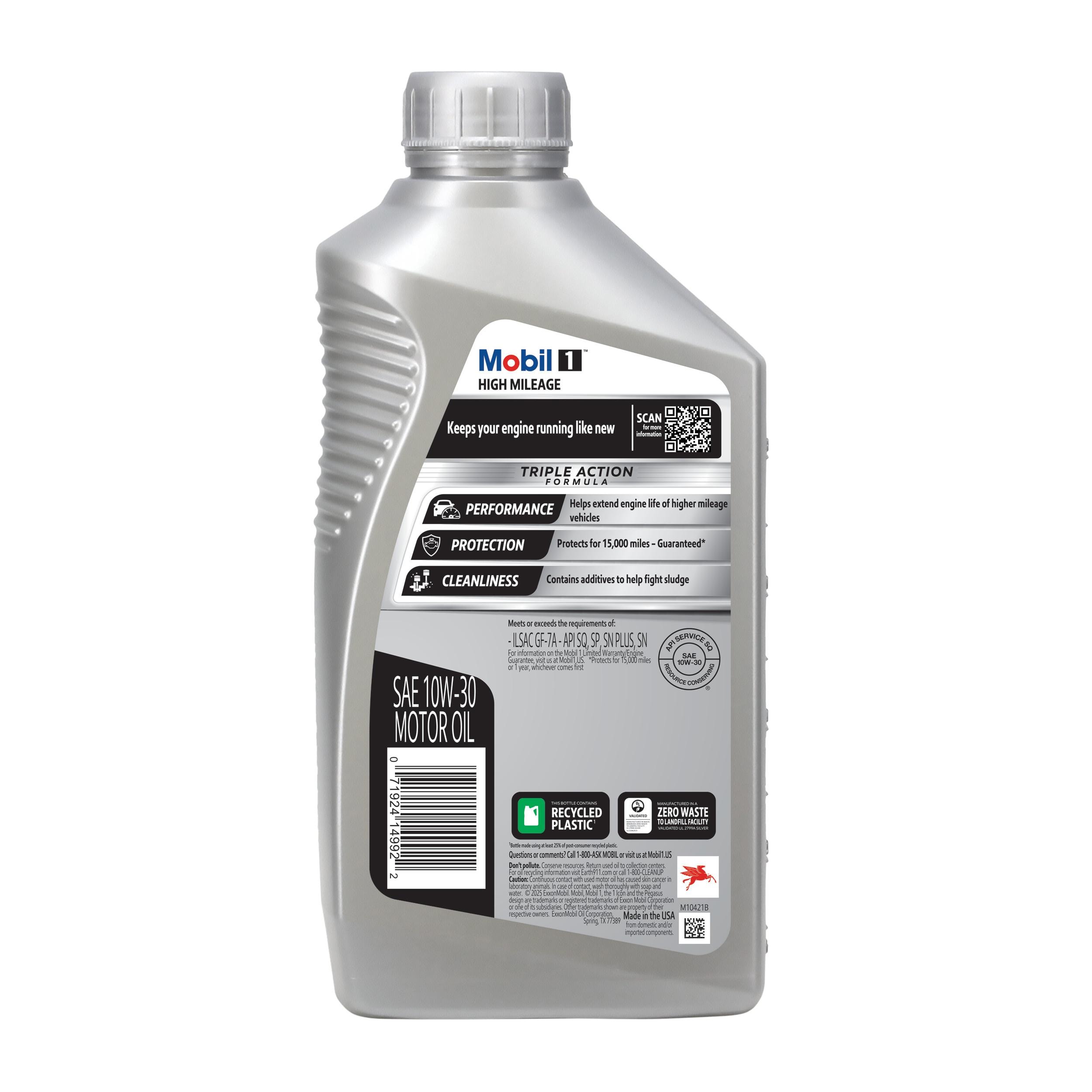 Mobil 1 High Mileage Full Synthetic 10W-30 Motor Oil 1 Quart