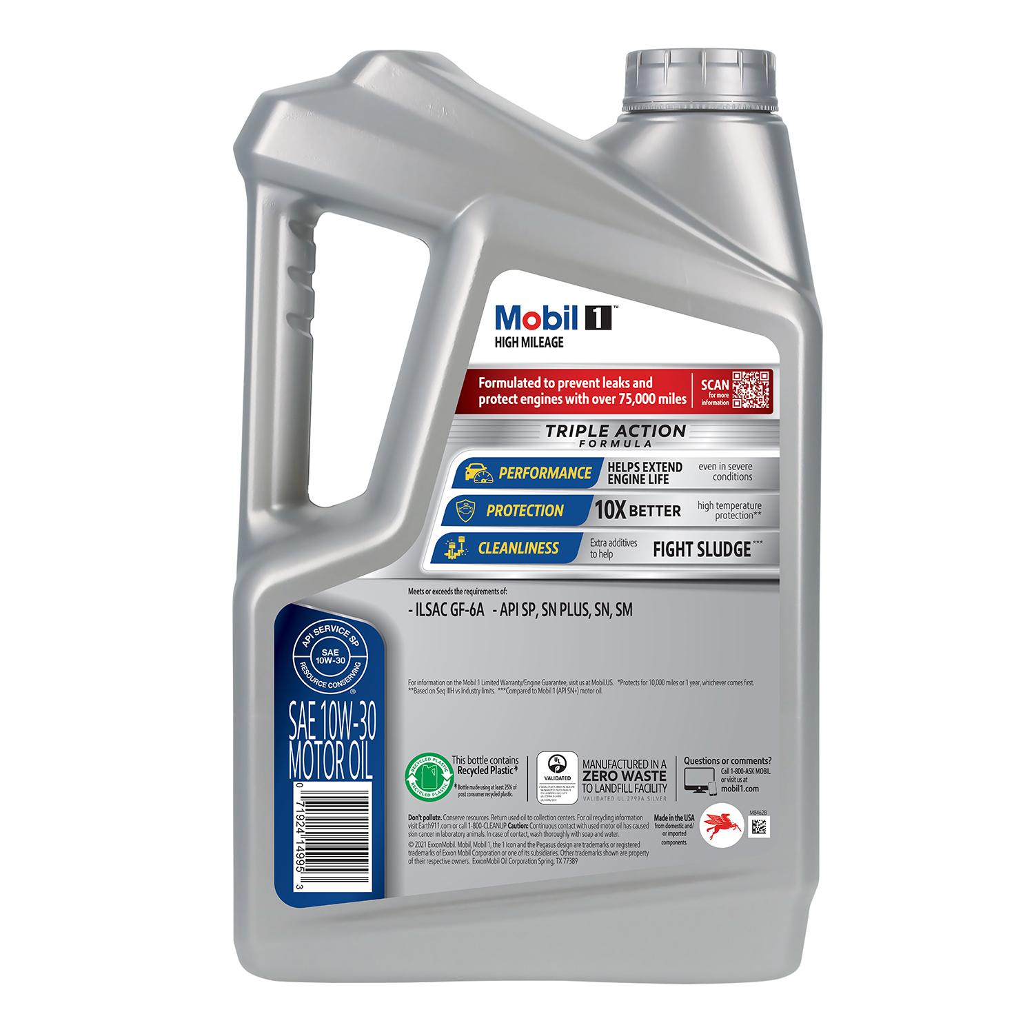 Mobil 1 High Mileage Full Synthetic 10W-30 Motor Oil 5 Quart