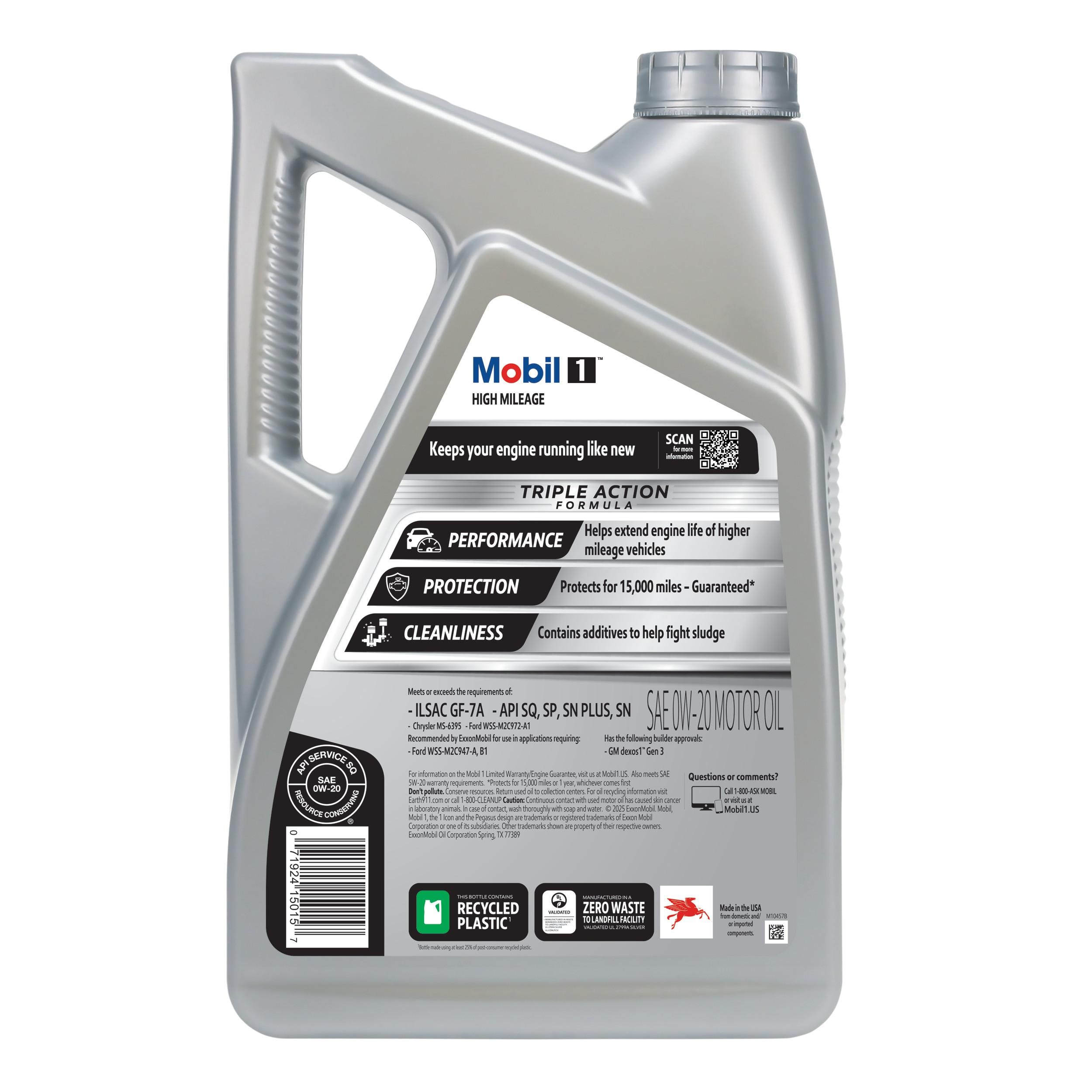 Mobil 1 High Mileage Full Synthetic 0W-20 Motor Oil 5 Quart | AutoZone