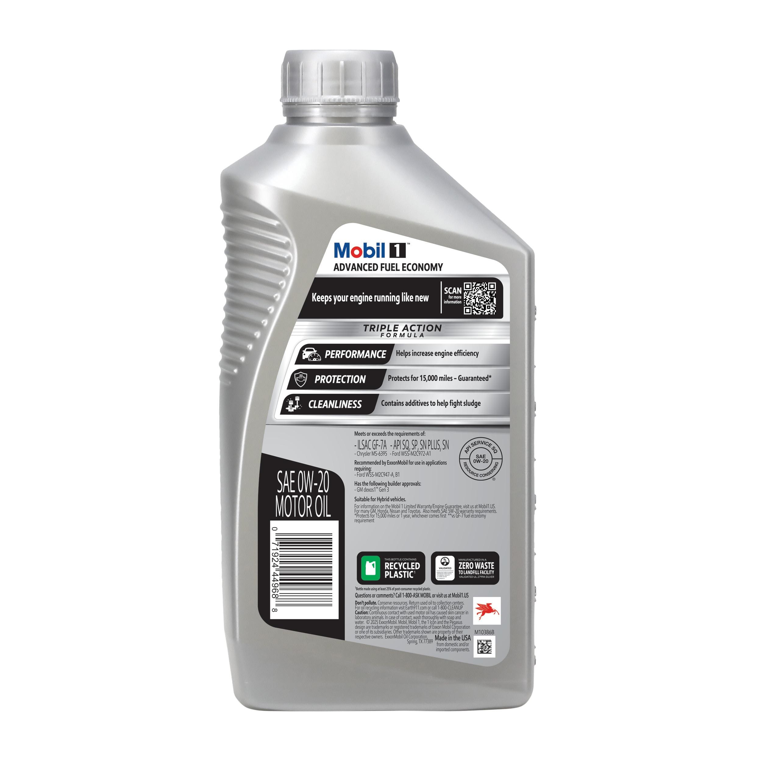 Mobil 1 Advanced Fuel Economy Full Synthetic 0W-20 Motor Oil 1