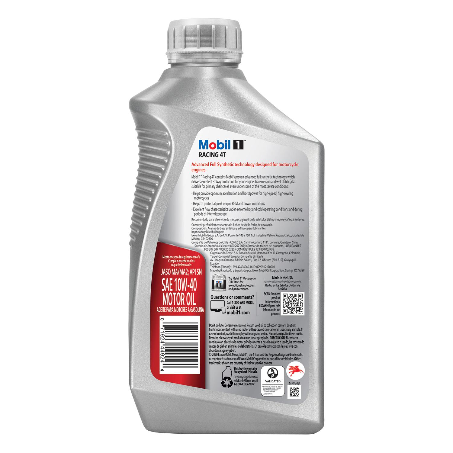 Mobil 1 Racing 4T Motorcycle Full Synthetic 10W-40 Engine Oil 1 