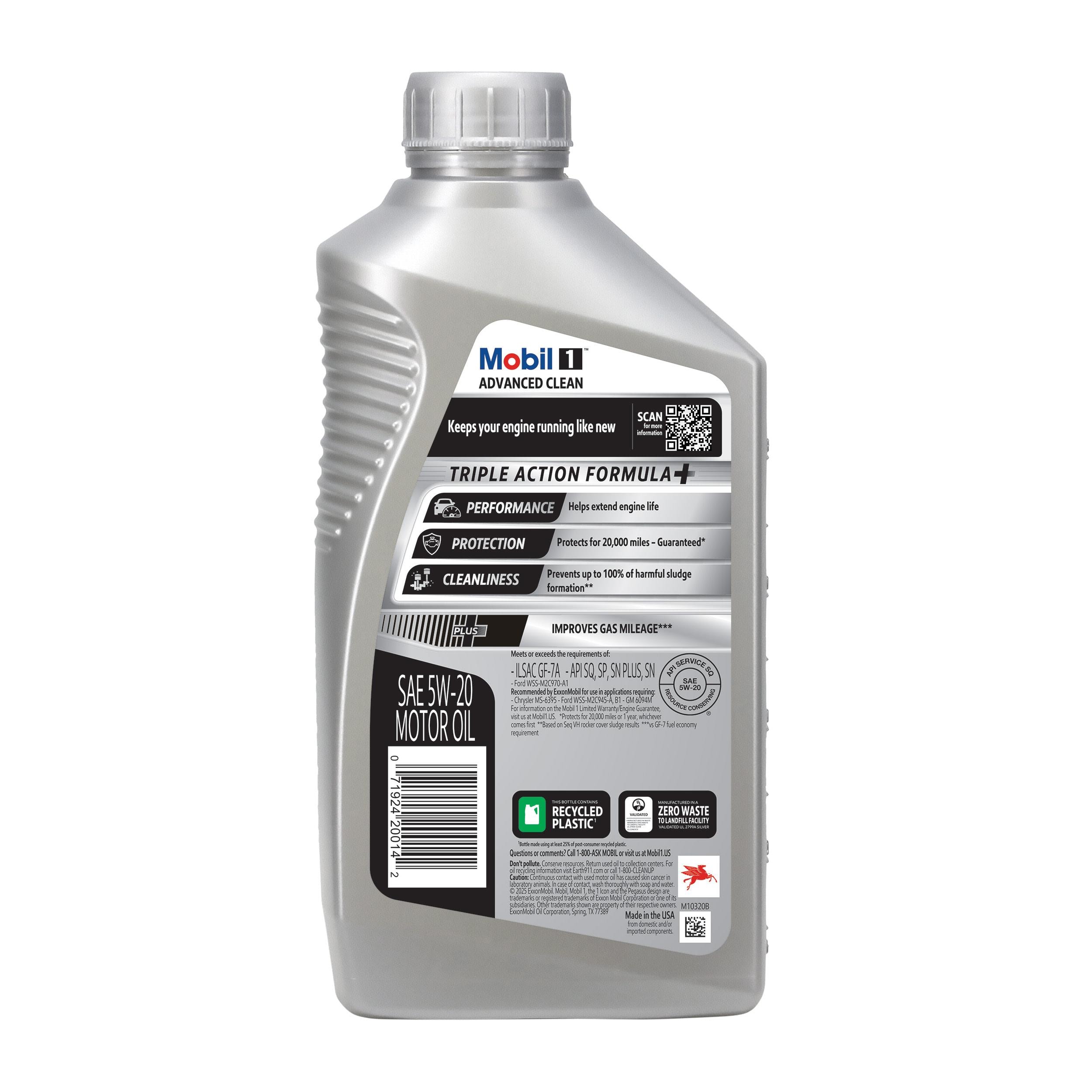 Mobil 1 Advanced Clean Full Synthetic 5W-20 Motor Oil 1 Quart