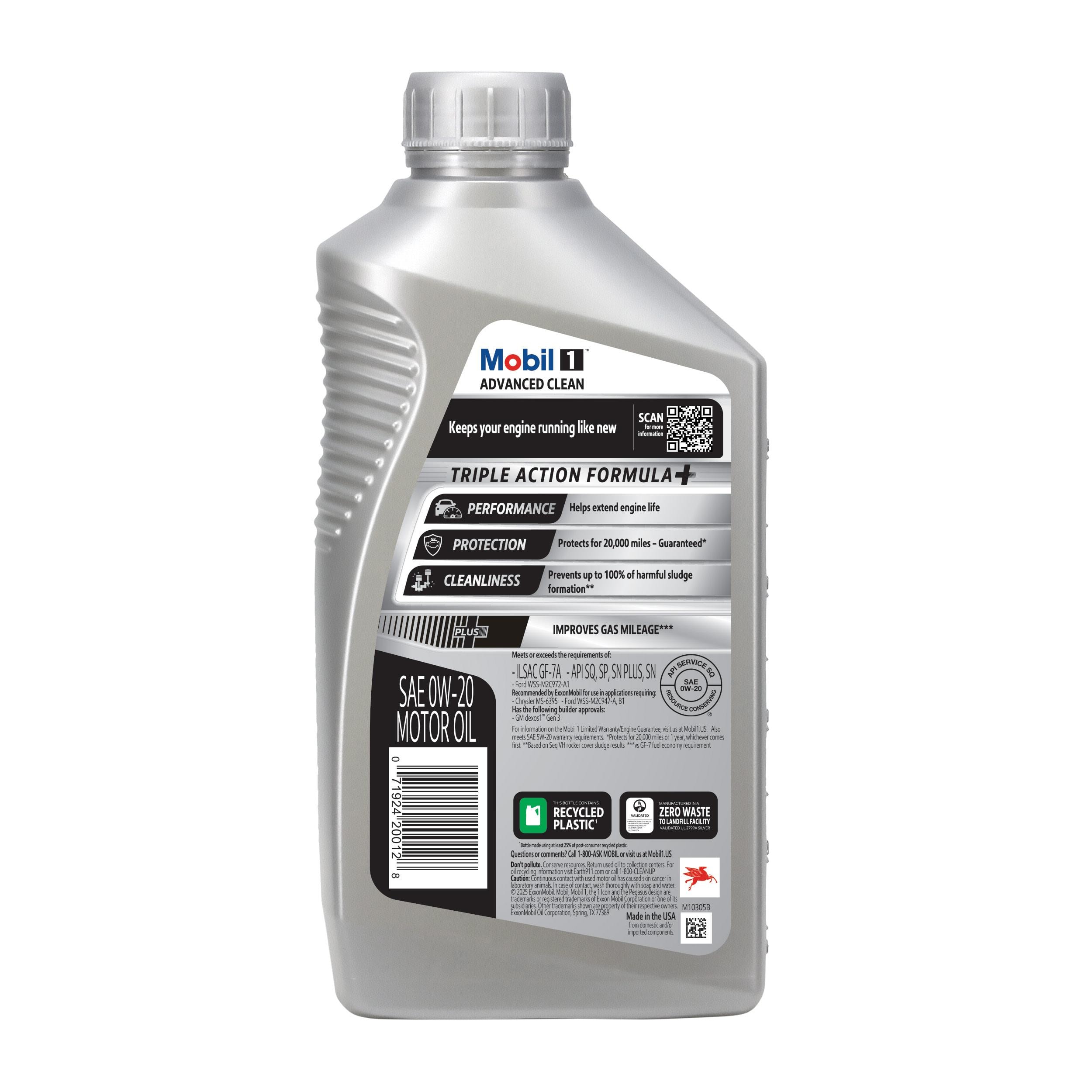 Mobil 1 Advanced Clean Full Synthetic 0W-20 Motor Oil 1 Quart