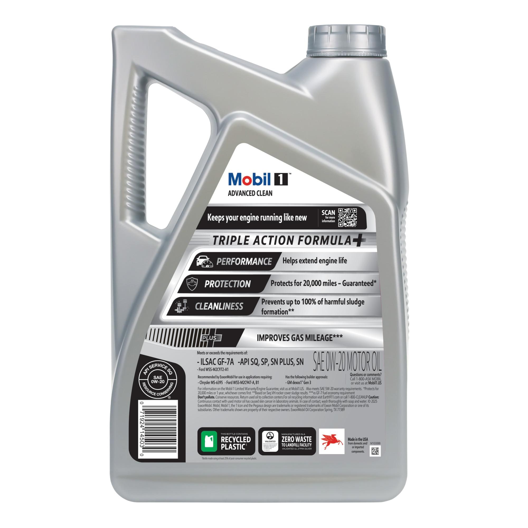 Mobil 1 Advanced Clean Full Synthetic 0W-20 Motor Oil 5 Quart
