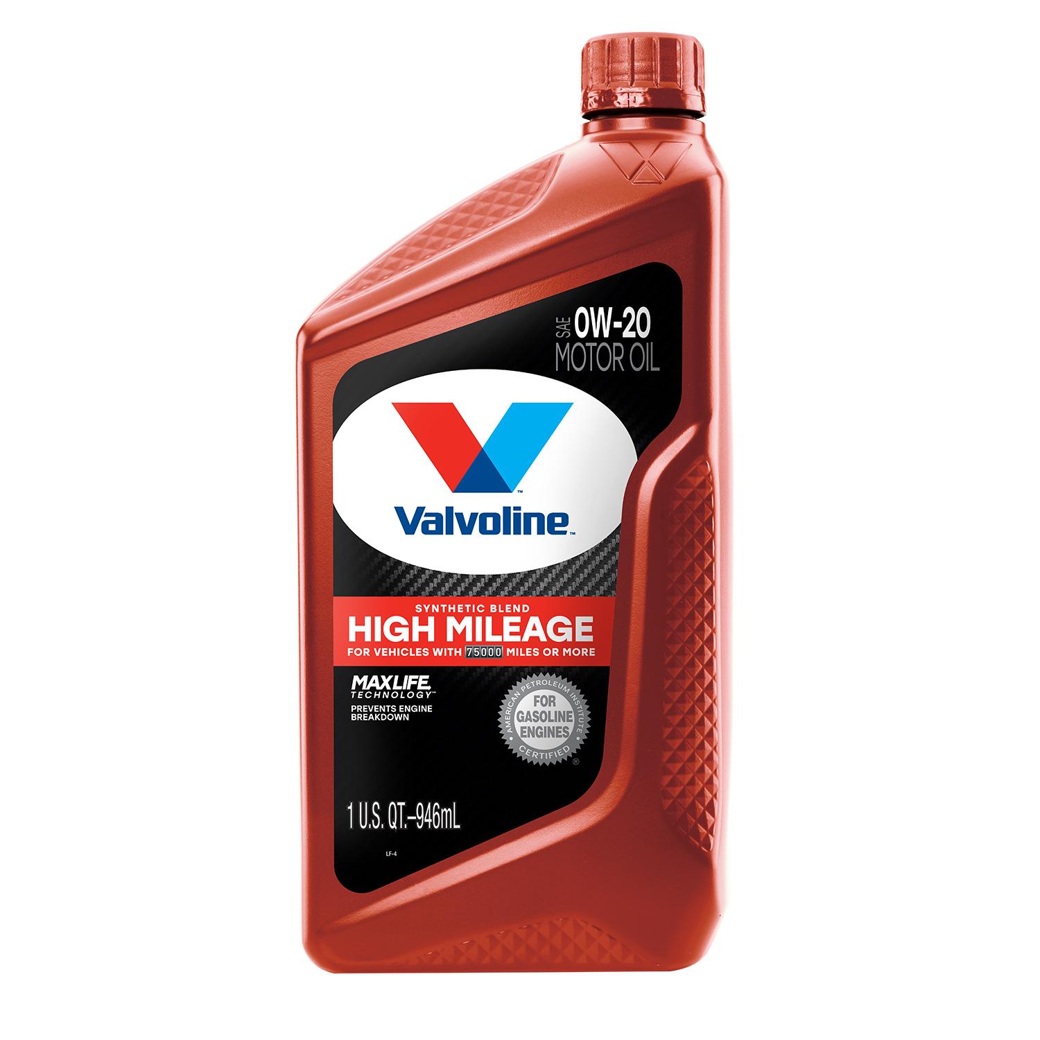 Valvoline High Mileage Synthetic Blend 0W-20 Motor Oil 1 Quart