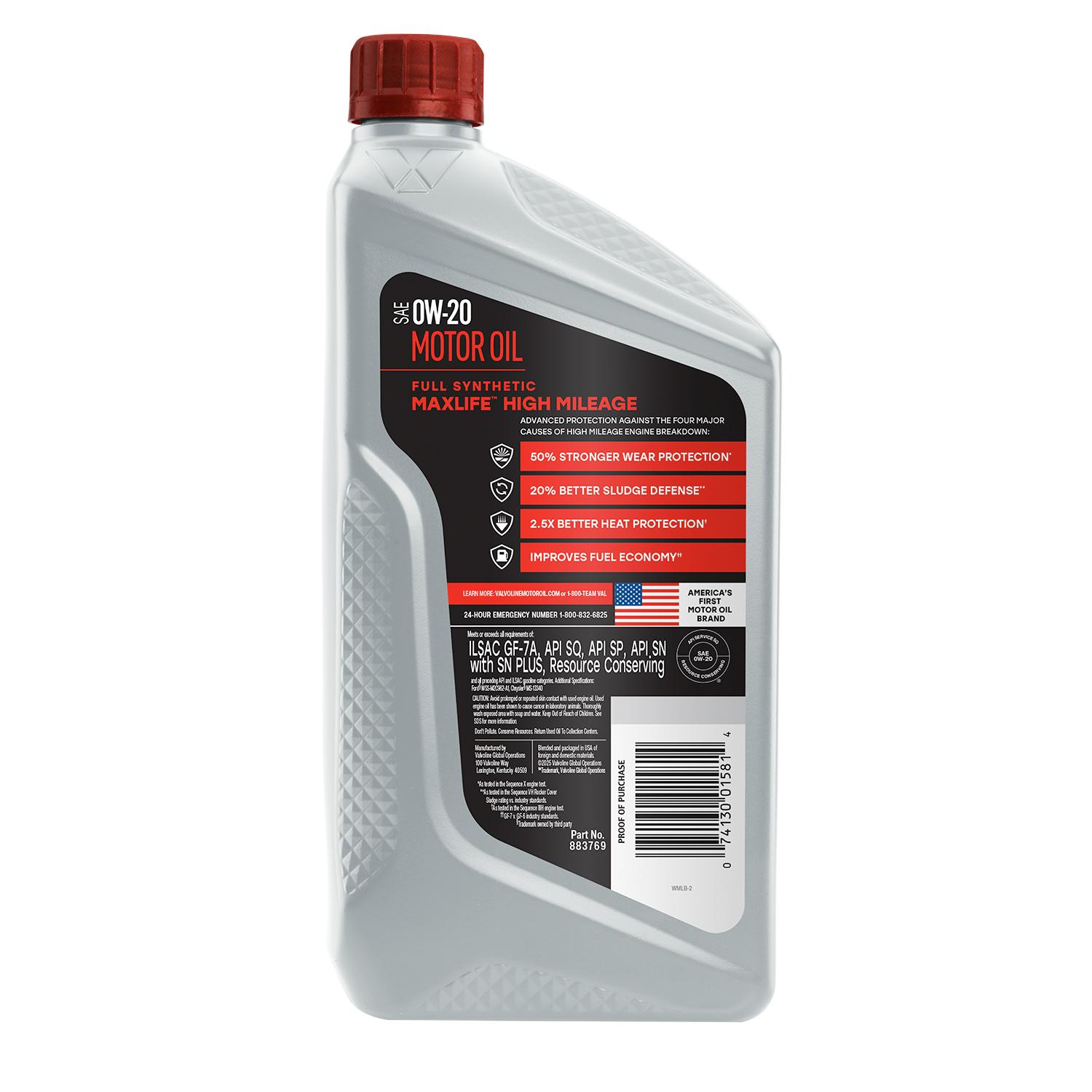 Valvoline Full Synthetic High Mileage Full Synthetic 0W-20 Motor