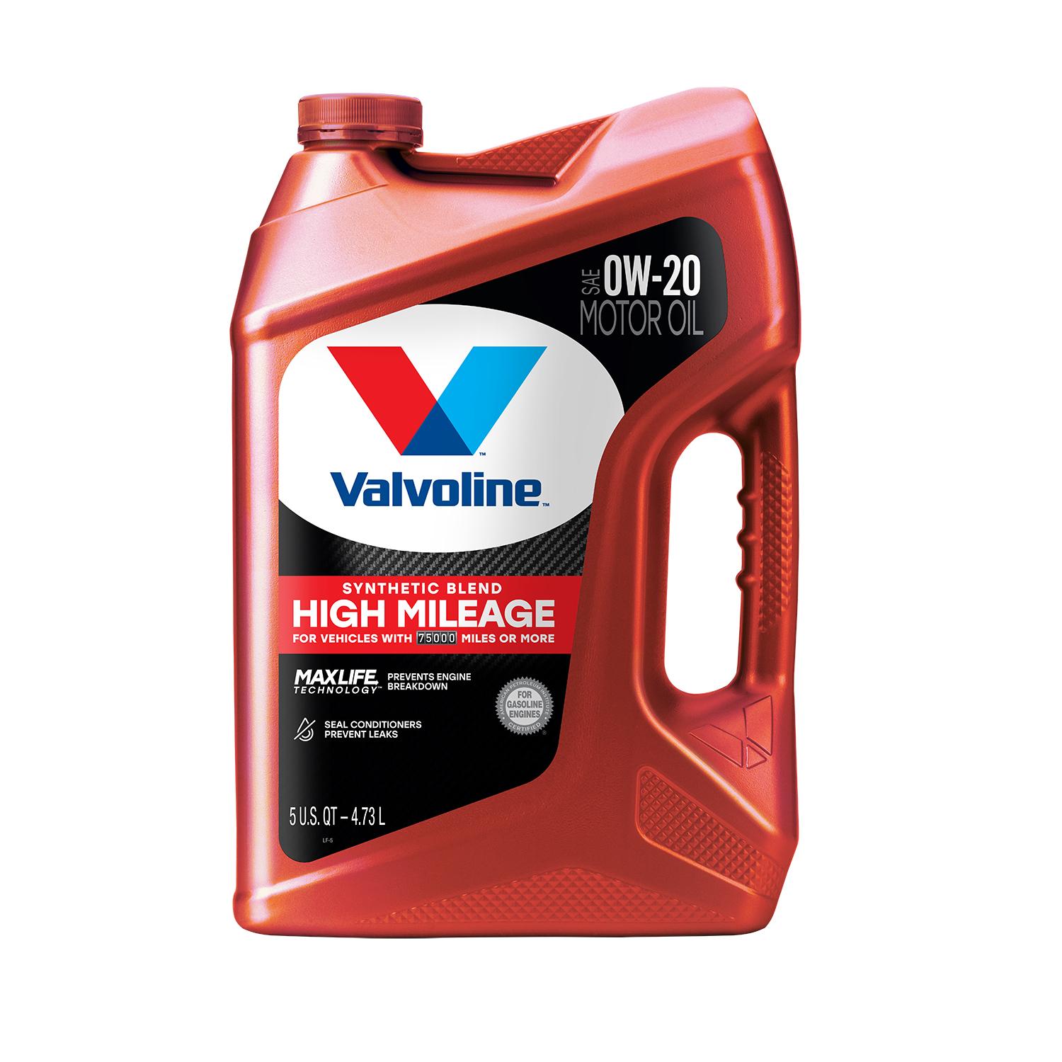 Valvoline High Mileage Synthetic Blend 0W-20 Motor Oil 5 Quart