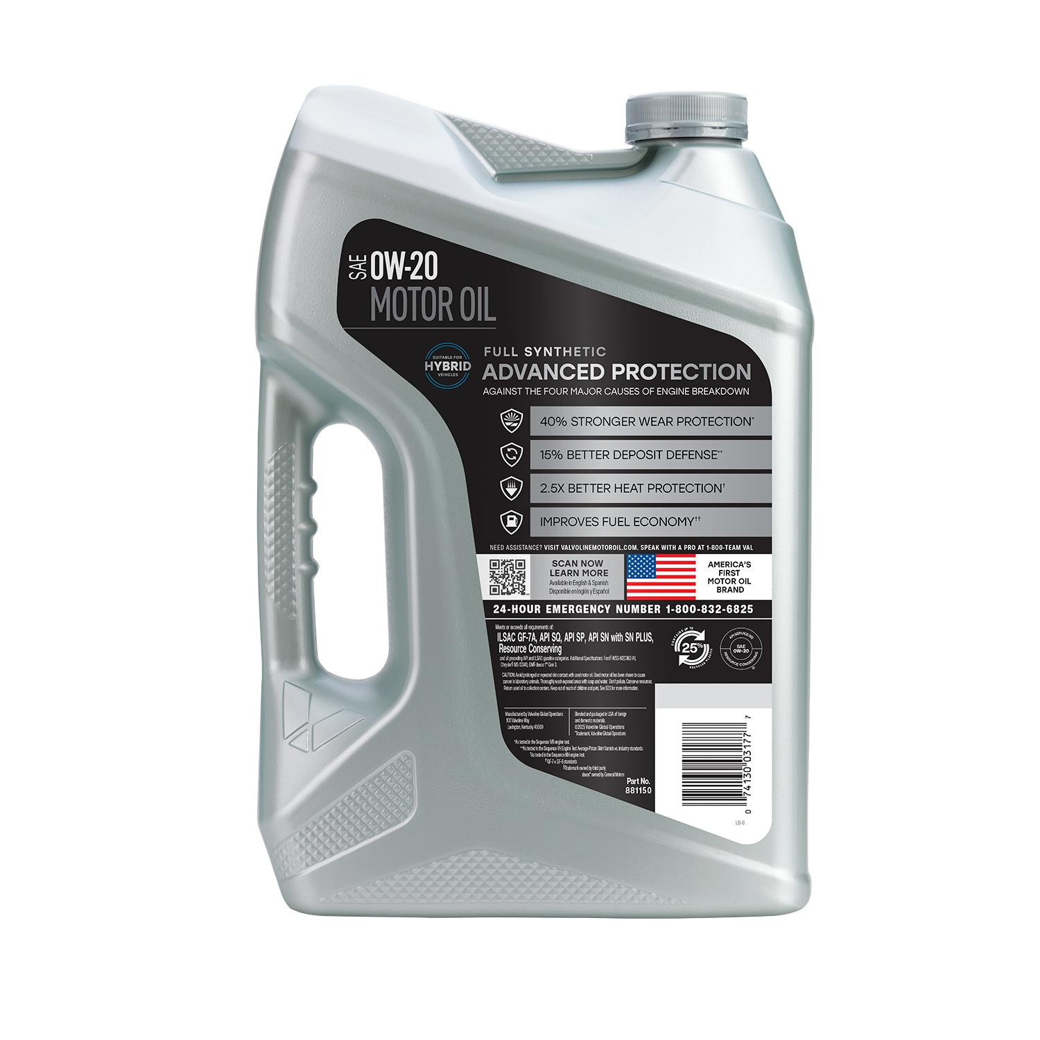 Valvoline Advanced Protection Full Synthetic 0W-20 Motor Oil 5