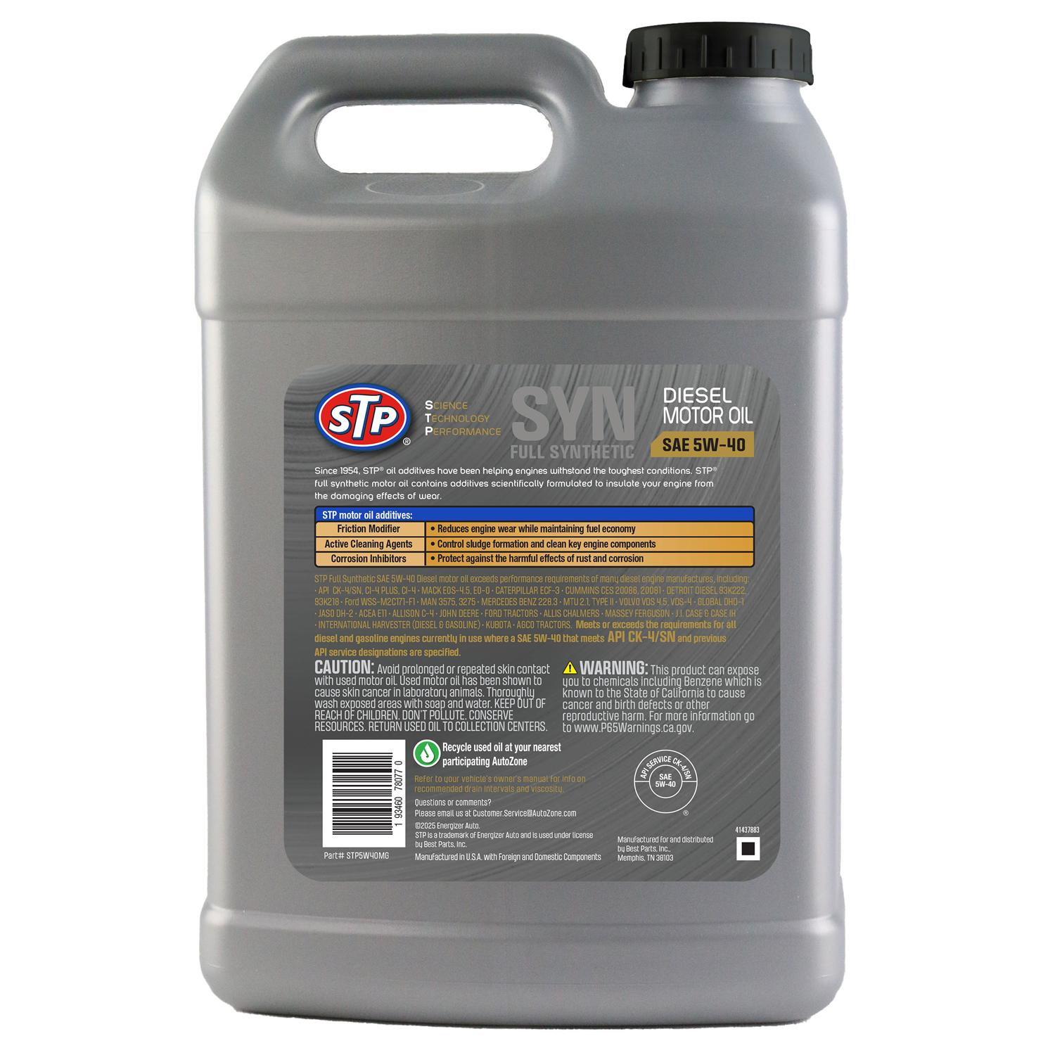 STP Diesel Engine Full Synthetic 5W-40 Motor Oil 2.5 Gallon | AutoZone