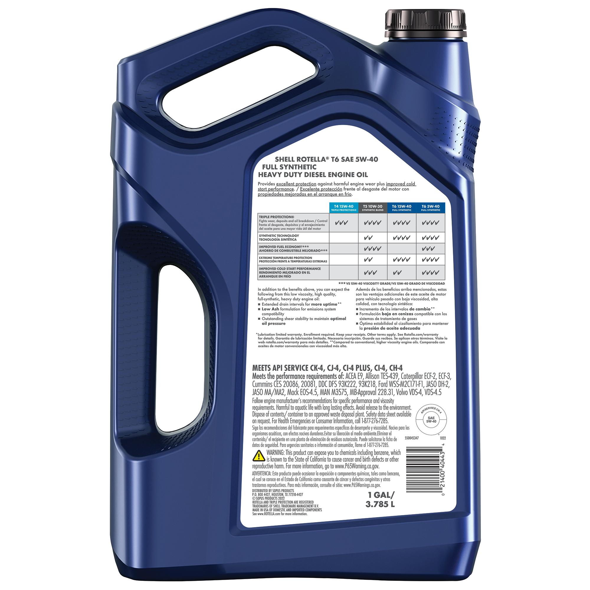 Shell ROTELLA T6 Diesel Full Synthetic Engine Oil 5W-40 | AutoZone